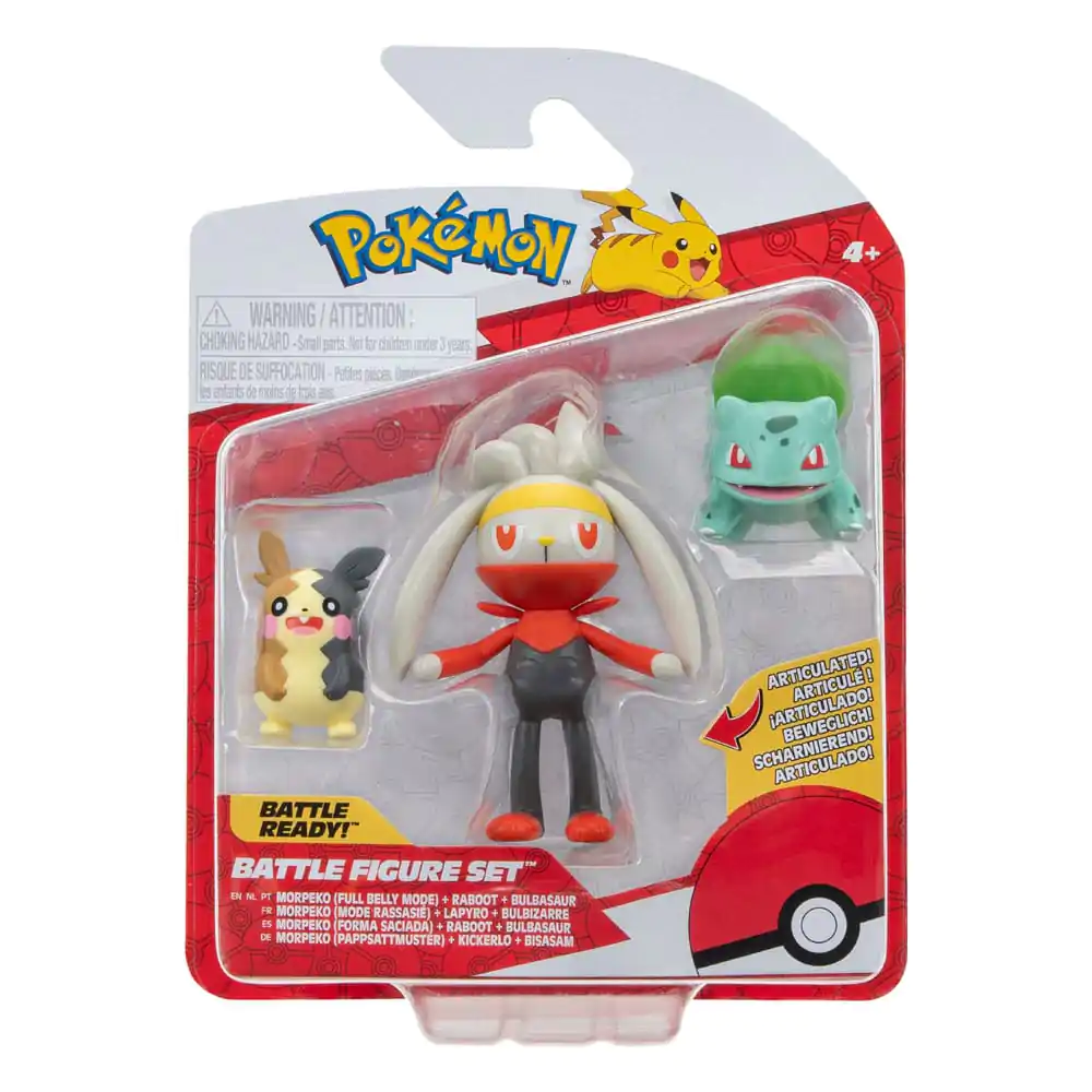 Pokémon Battle figúrky sada 3-Pack Morpeko (Full-Belly Mode), Bulbasaur #1, Raboot 5 cm produktová fotografia