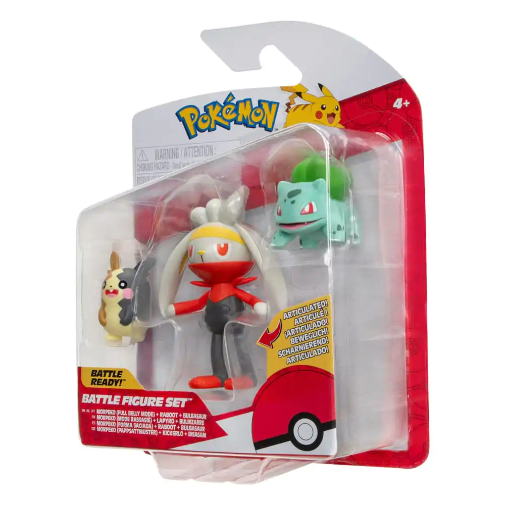 Pokémon Battle figúrky sada 3-Pack Morpeko (Full-Belly Mode), Bulbasaur #1, Raboot 5 cm produktová fotografia