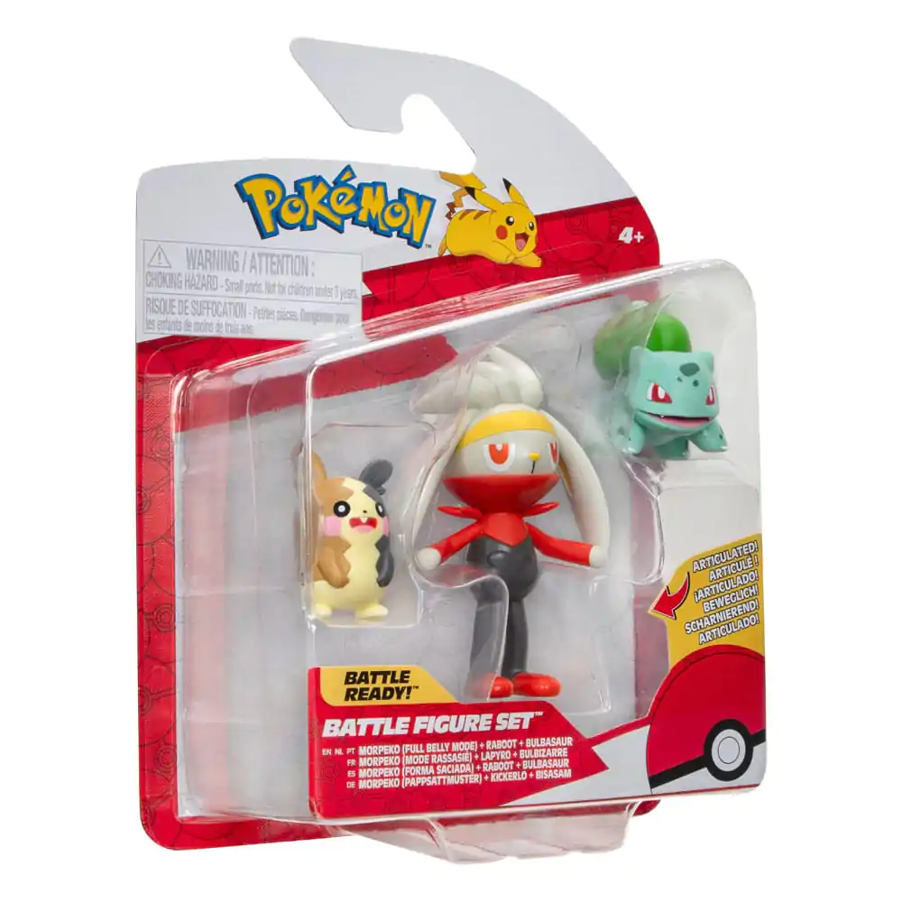 Pokémon Battle figúrky sada 3-Pack Morpeko (Full-Belly Mode), Bulbasaur #1, Raboot 5 cm produktová fotografia
