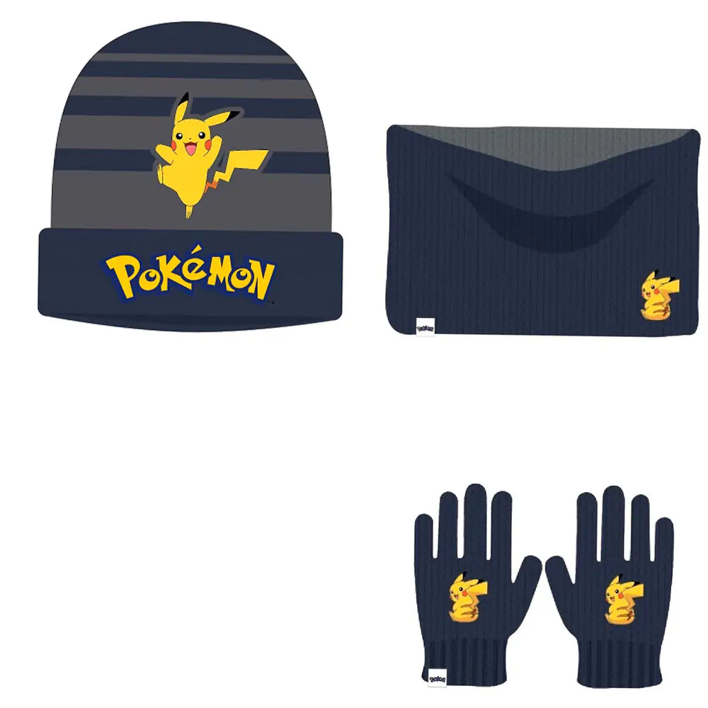 Pokemon Pikachu detská zimná sada nákrčník, čiapka a rukavice produktová fotografia