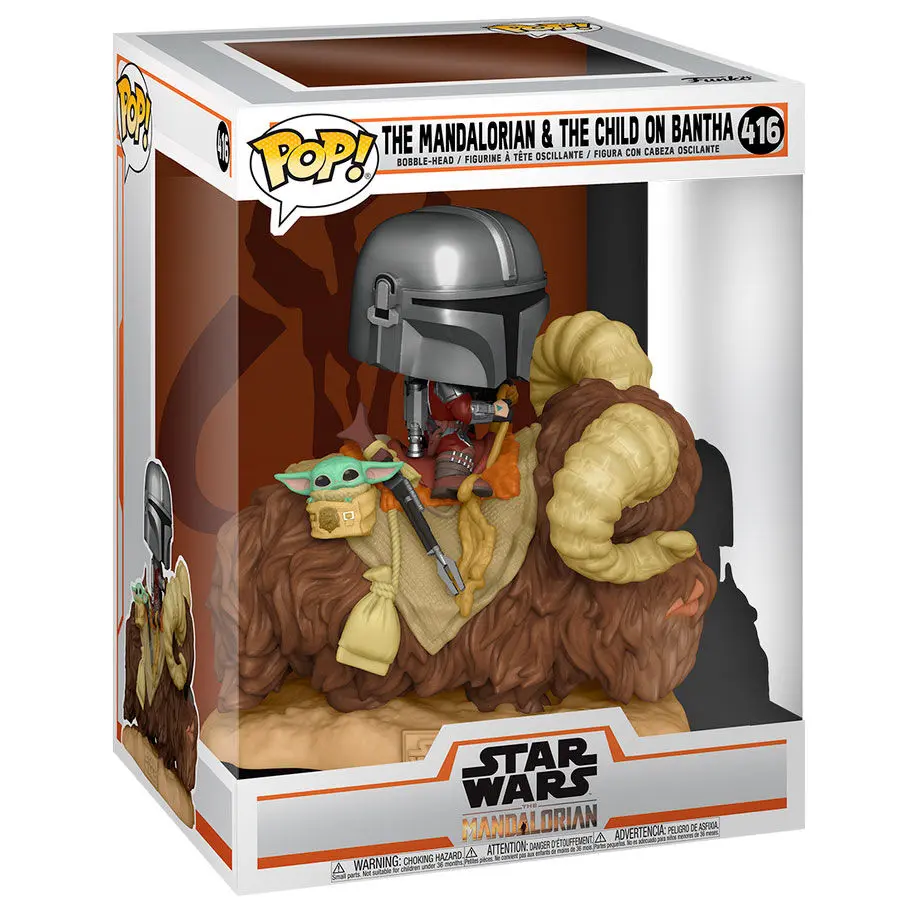 Star Wars The Mandalorian POP! Deluxe vinylová figúrka The Mandalorian Wantha hátán gyerekkel táskában 9 cm termékfotó