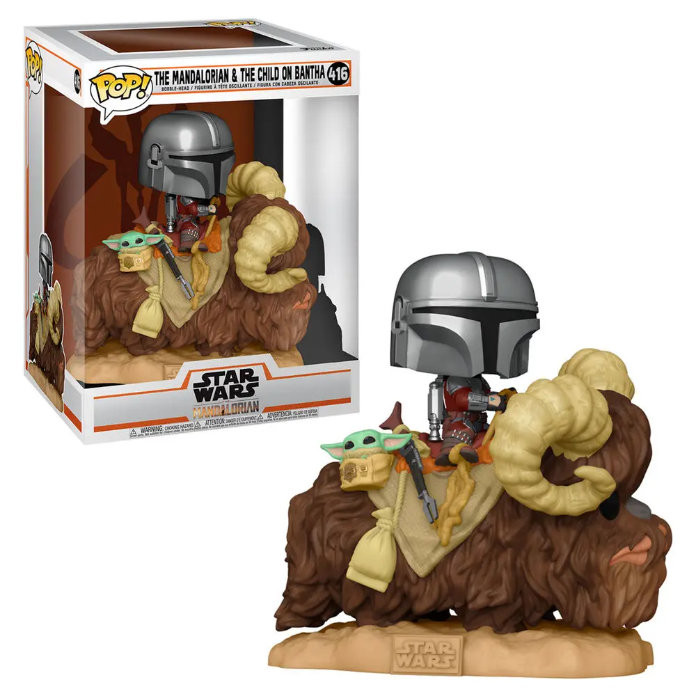 Star Wars The Mandalorian POP! Deluxe vinylová figúrka The Mandalorian Wantha hátán gyerekkel táskában 9 cm termékfotó