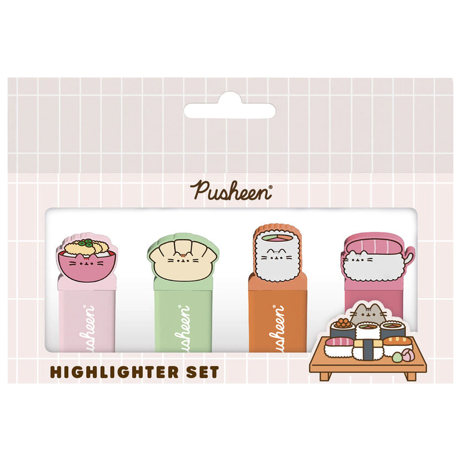 Pusheen Sushi Roll sada 4 zvýrazňovačov s topperom produktová fotografia