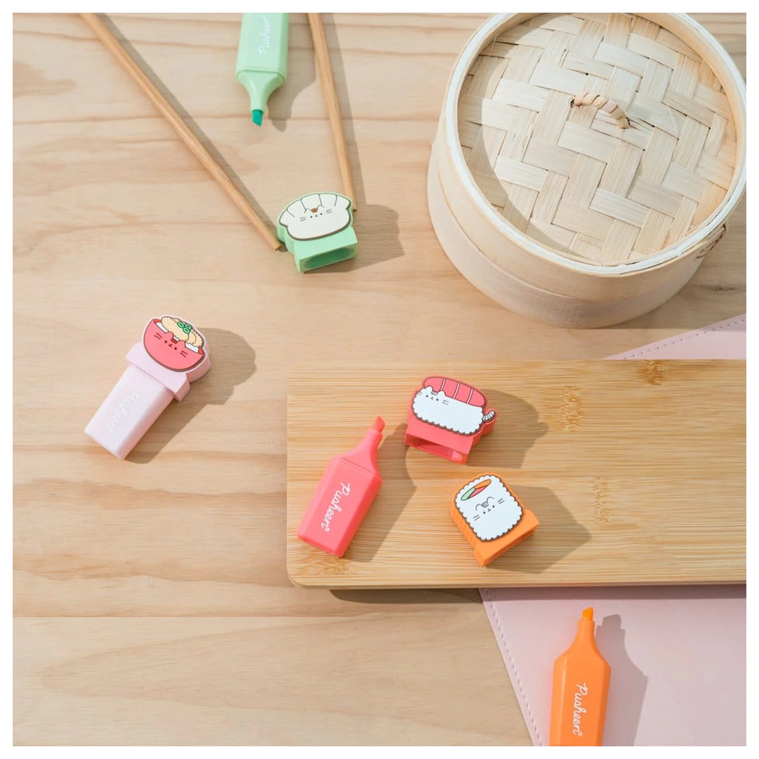 Pusheen Sushi Roll sada 4 zvýrazňovačov s topperom produktová fotografia