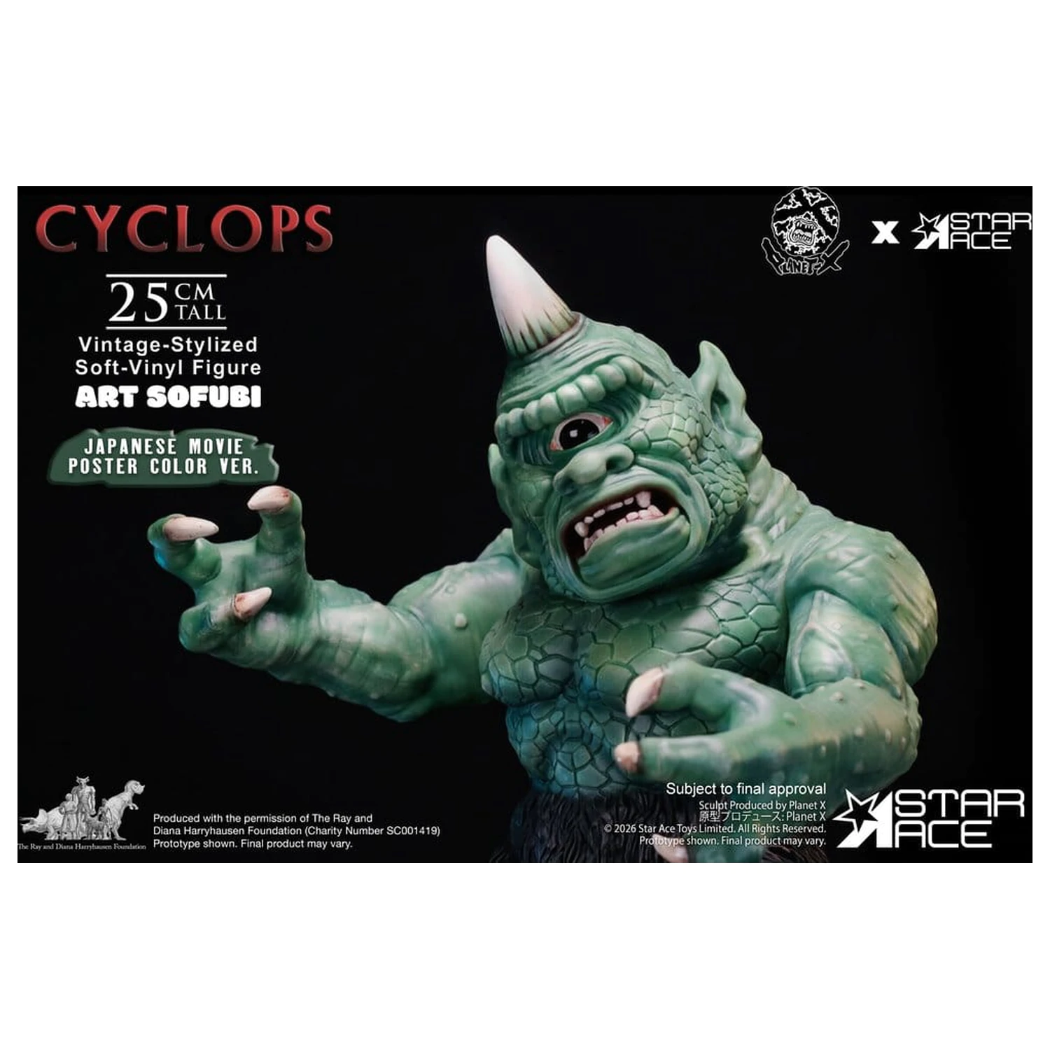 Ray Harryhausen (Art Sofubi) figúrka z mäkkého vinylu Cyclops vo vintage štýle s farbou z japonského filmového plagátu, verzia 25 cm produktová fotografia