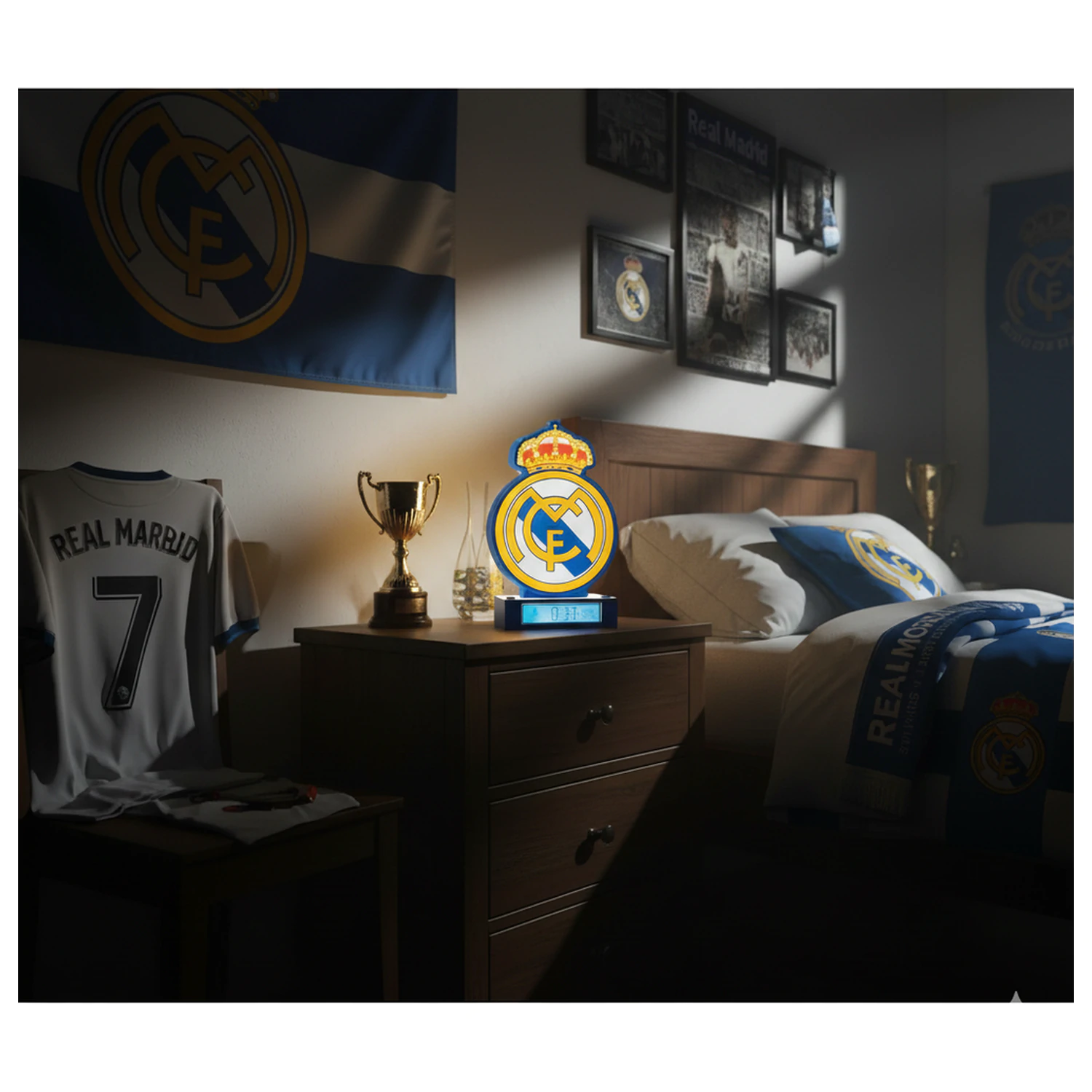 Real Madrid 3D budík lampa produktová fotografia