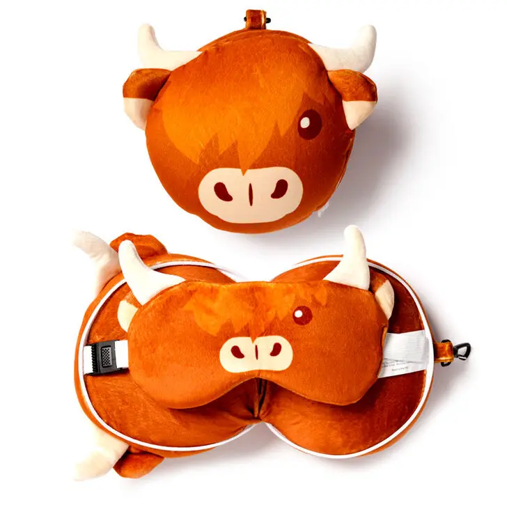 Relaxeazzz Škótska krava cestovný vankúš a maska na oči produktová fotografia