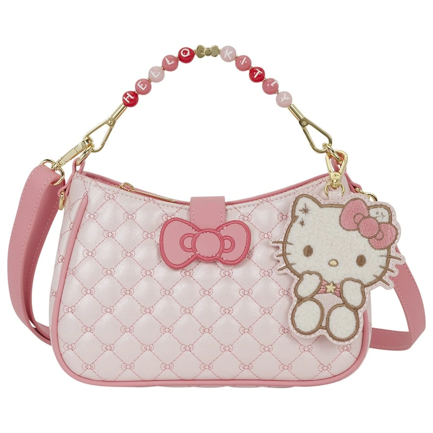 Sanrio by Loungefly kabelka cez telo s korálkovou rúčkou a príveskom na tašku Hello Kitty Quilted produktová fotografia