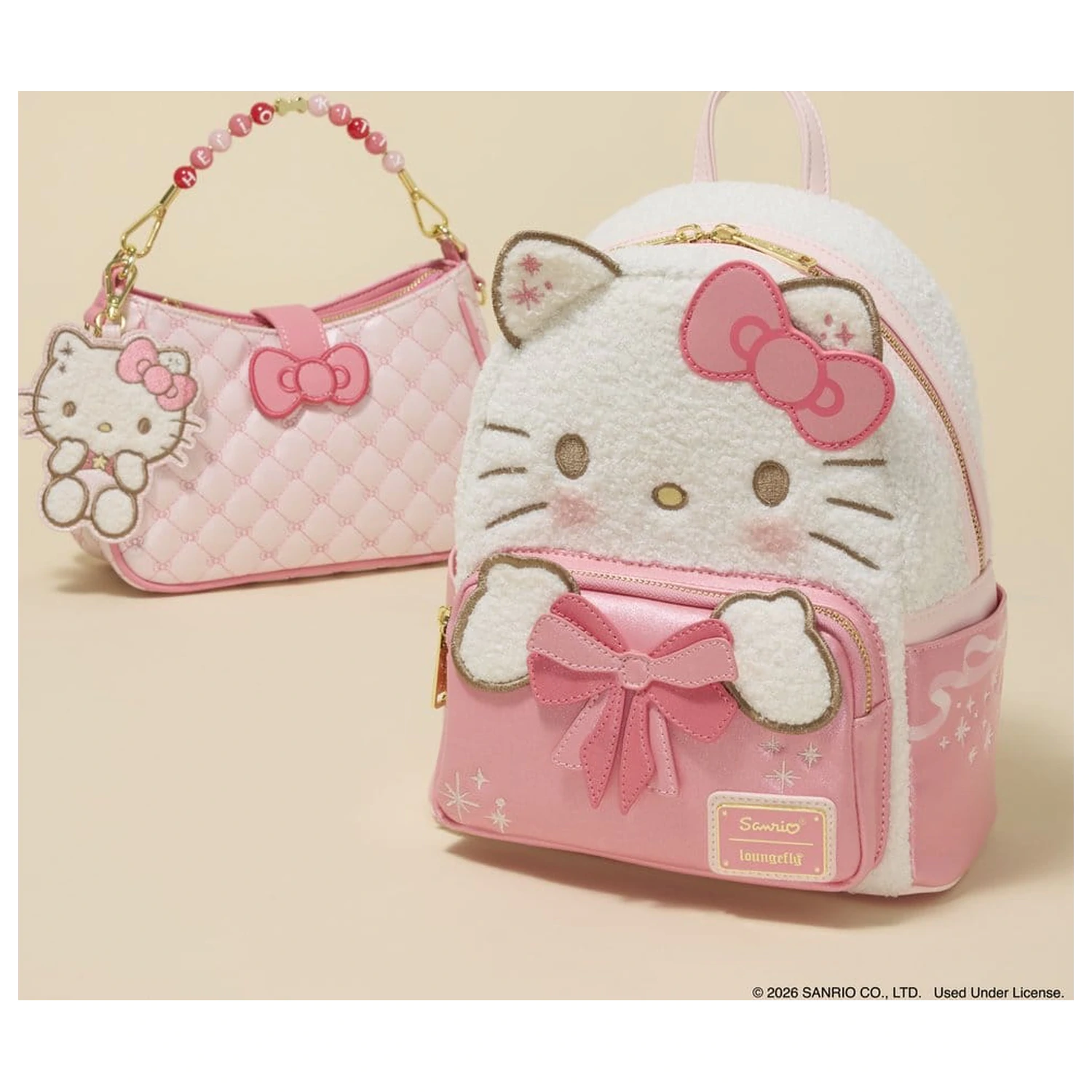 Sanrio by Loungefly kabelka cez telo s korálkovou rúčkou a príveskom na tašku Hello Kitty Quilted produktová fotografia