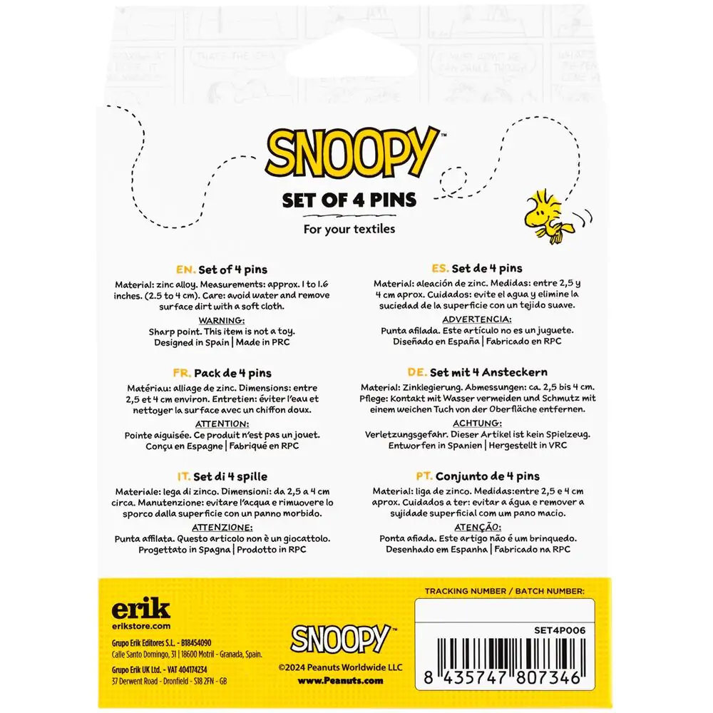 Snoopy sada 4 špendlíkov produktová fotografia