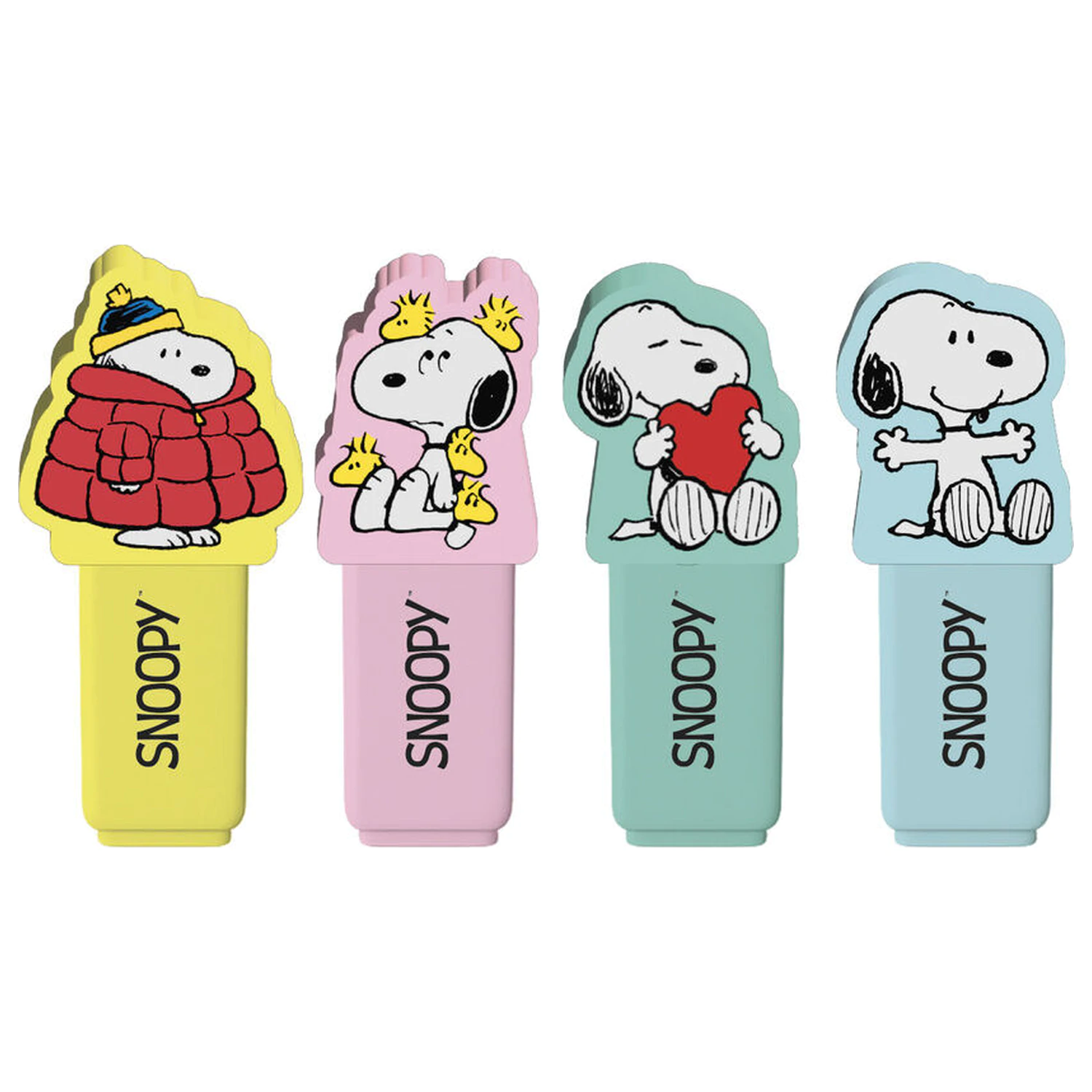 Snoopy Peanuts súprava 4 zvýrazňovačov s vrchnákom produktová fotografia