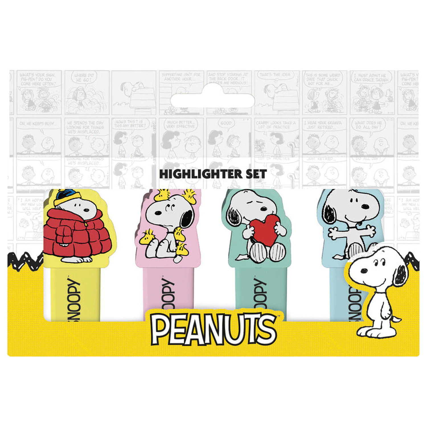 Snoopy Peanuts súprava 4 zvýrazňovačov s vrchnákom produktová fotografia