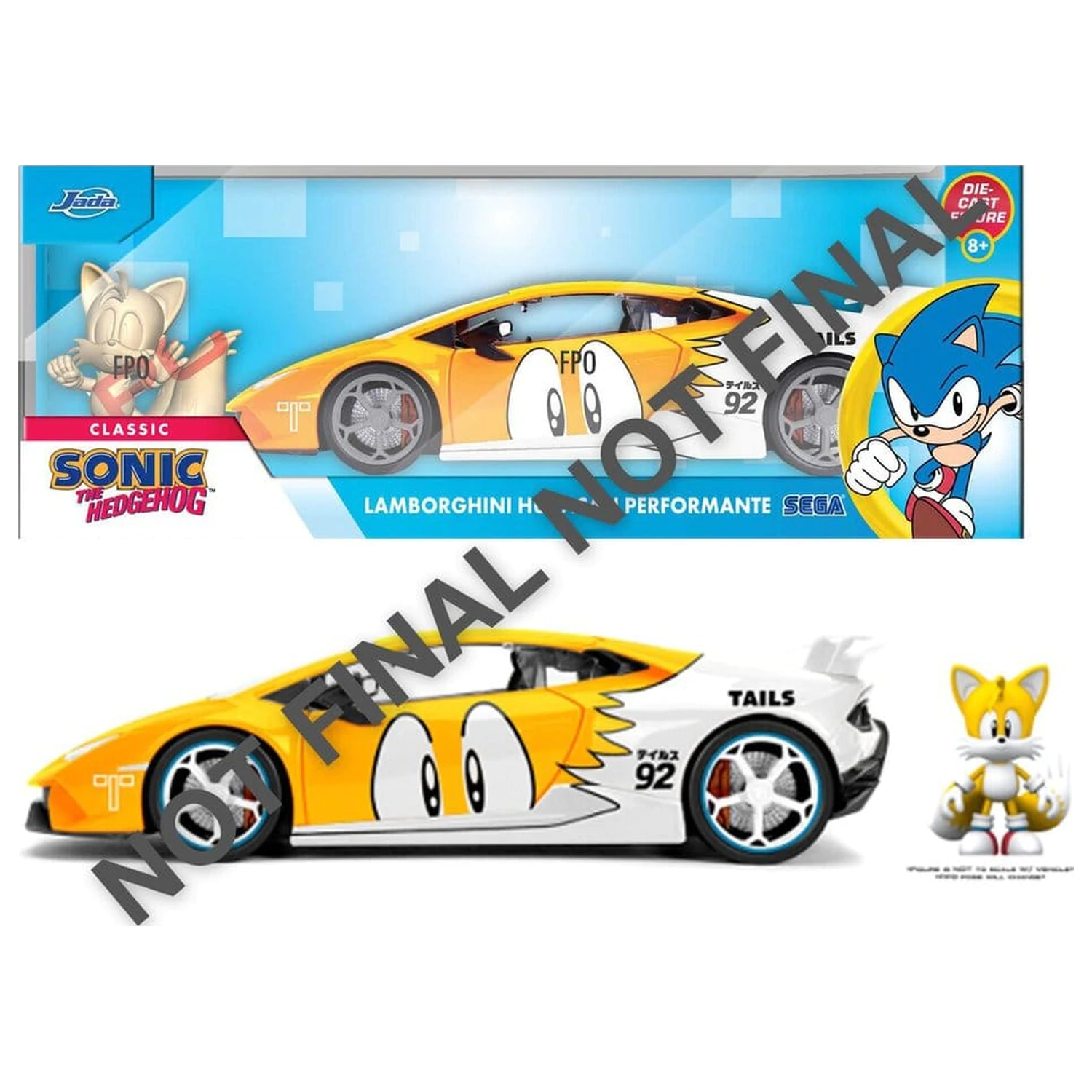 Sonic Diecast Vozidlo 1:24 Tails Lamborghini Huracan 19 cm produktová fotografia