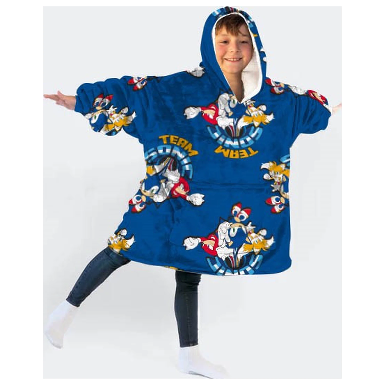Sonic Team Nositeľná plyšová flísová deka Poncho pre 7-14 rokov produktová fotografia