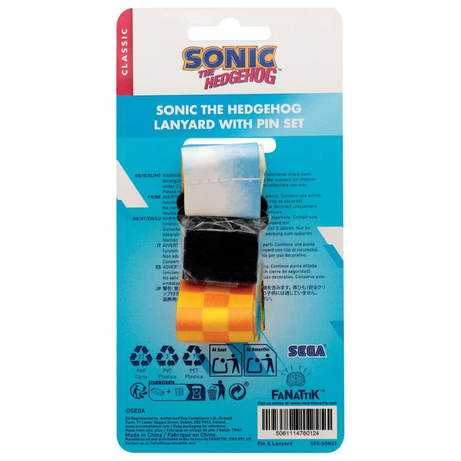 Sonic The Hedgehog šnúrka na krk a súprava odznaku s pripínacím špendlíkom produktová fotografia
