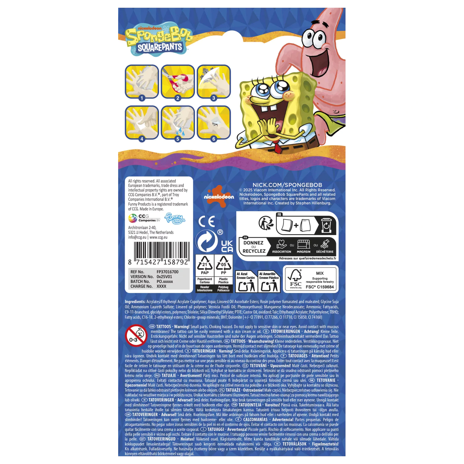 SpongeBob Fun tetovanie 12 ks produktová fotografia