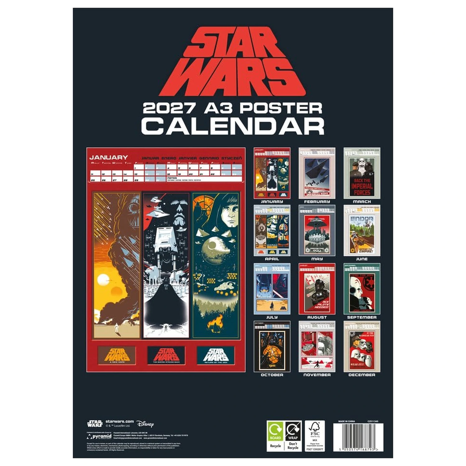Star Wars Kalendár A3 plagát 2027 produktová fotografia