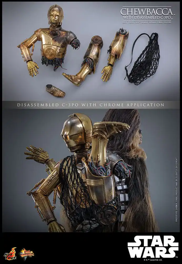 Star Wars Episode V Movie Masterpiece Akčná figúrka 1/6 Chewbacca s rozobratým C-3PO 36 cm termékfotó