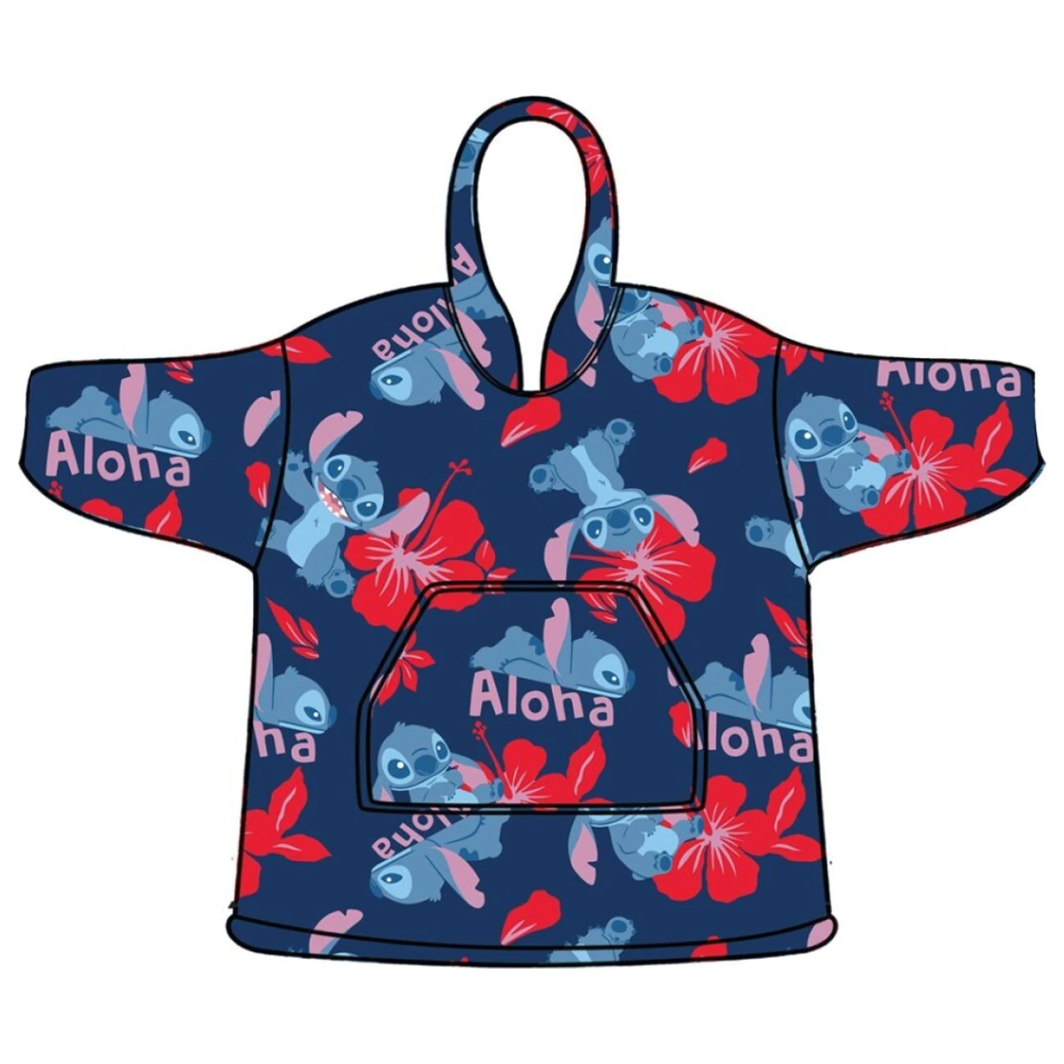 Stitch Aloha Adult nositeľná plyšová fleecová deka pončo produktová fotografia