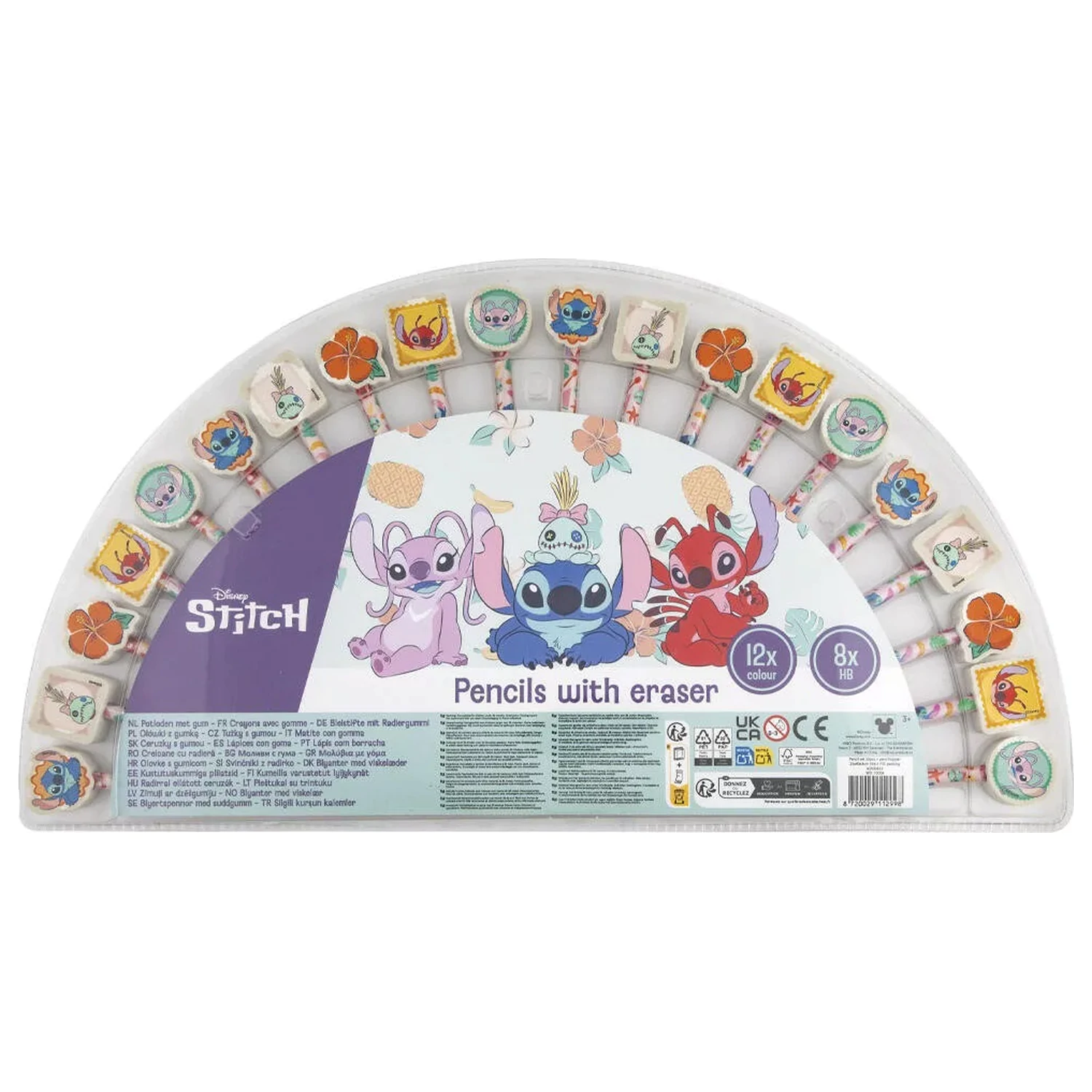 Sada farebných a grafitových ceruziek Stitch Aloha s gumenými koncami, 20 kusov produktová fotografia