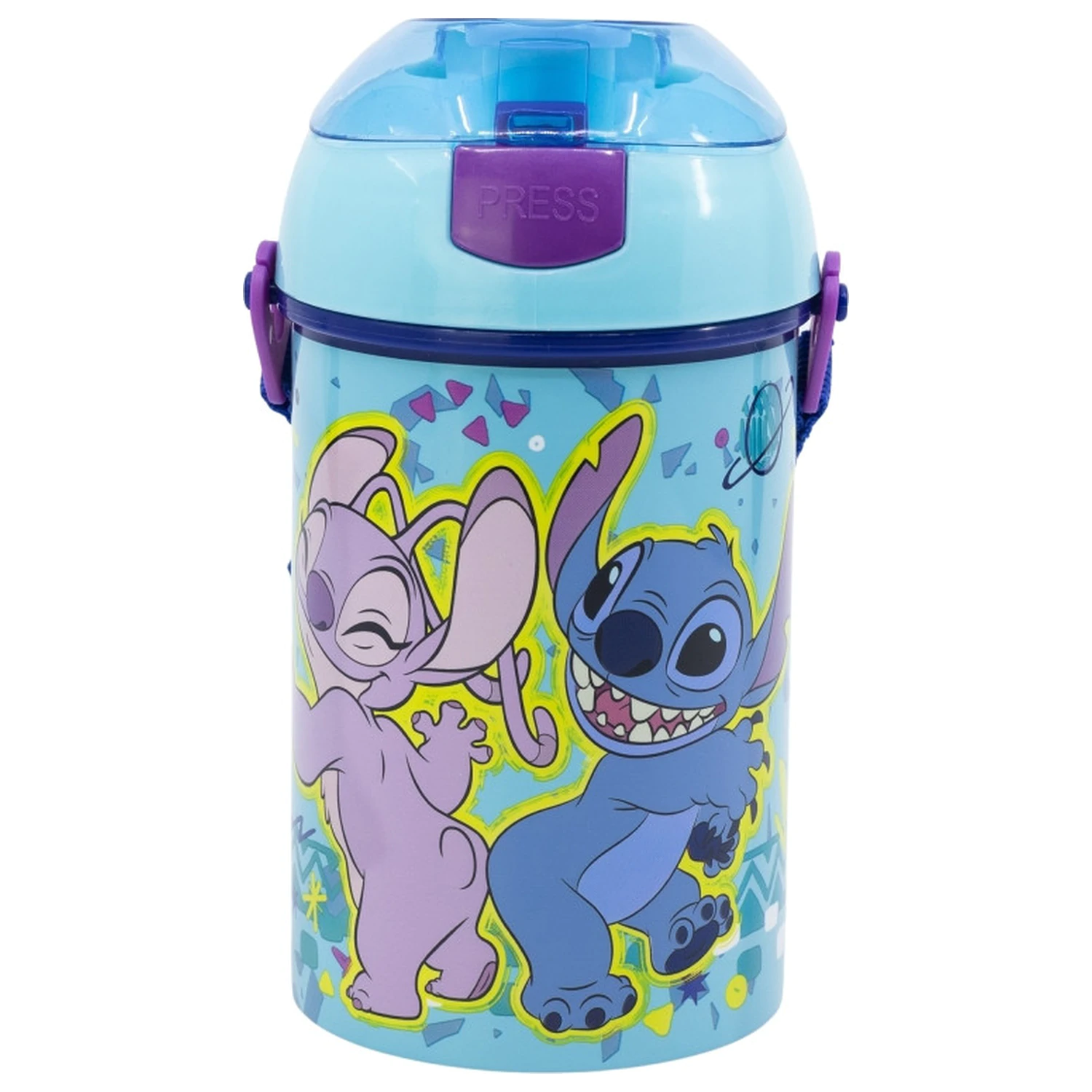 Stitch Dance plastová fľaša na vodu so slamkou a vešiakom 450 ml produktová fotografia