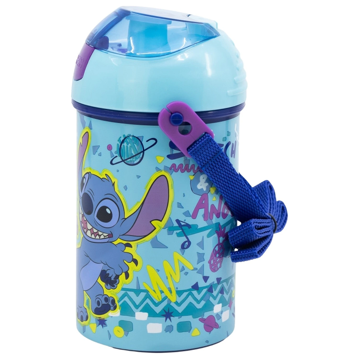 Stitch Dance plastová fľaša na vodu so slamkou a vešiakom 450 ml produktová fotografia