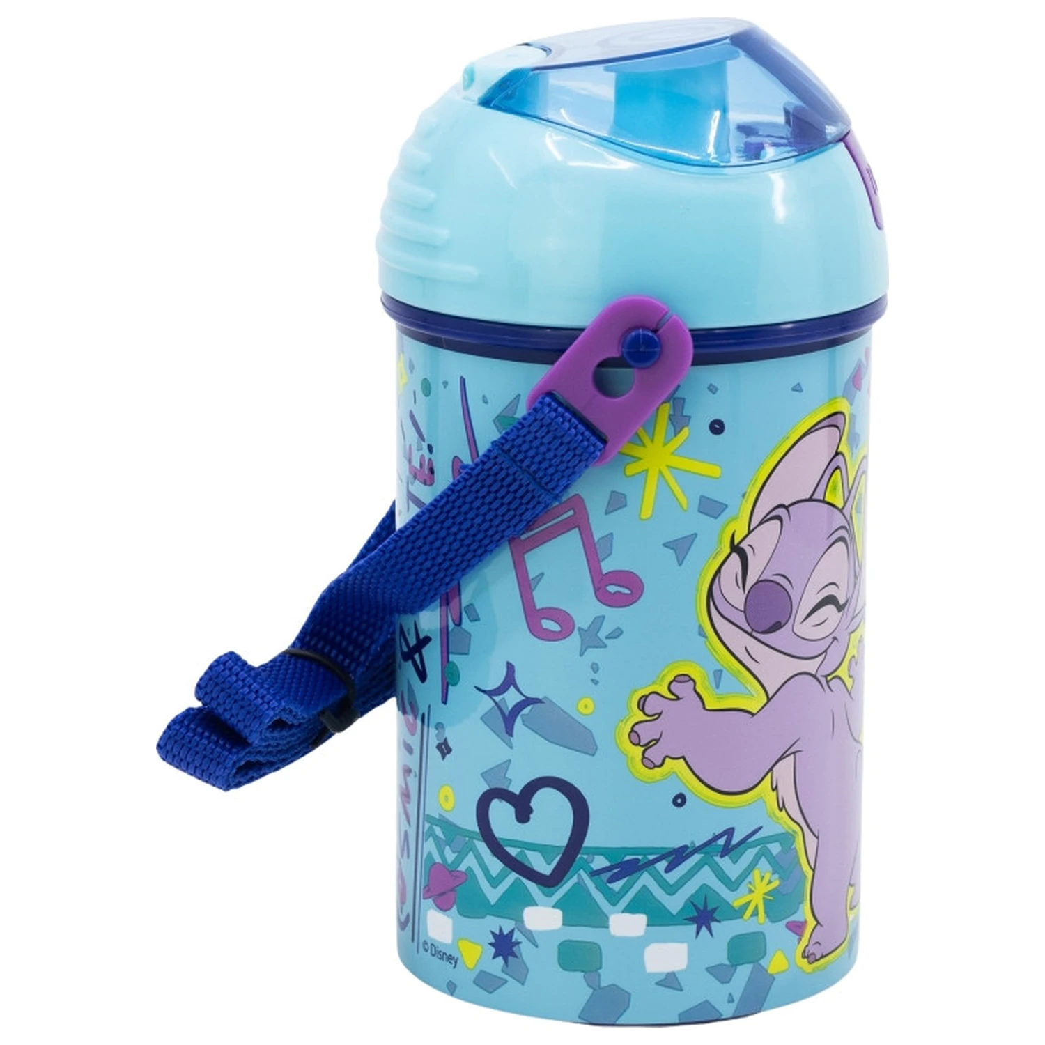 Stitch Dance plastová fľaša na vodu so slamkou a vešiakom 450 ml produktová fotografia