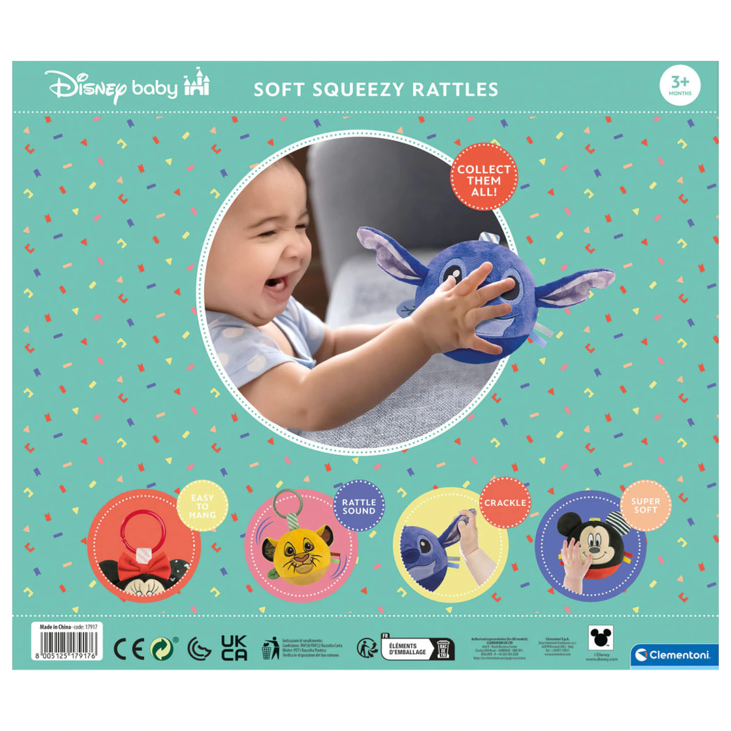 Stitch okrúhla plyšová figúrka lopty, hrkálka pre bábätká Clementoni produktová fotografia