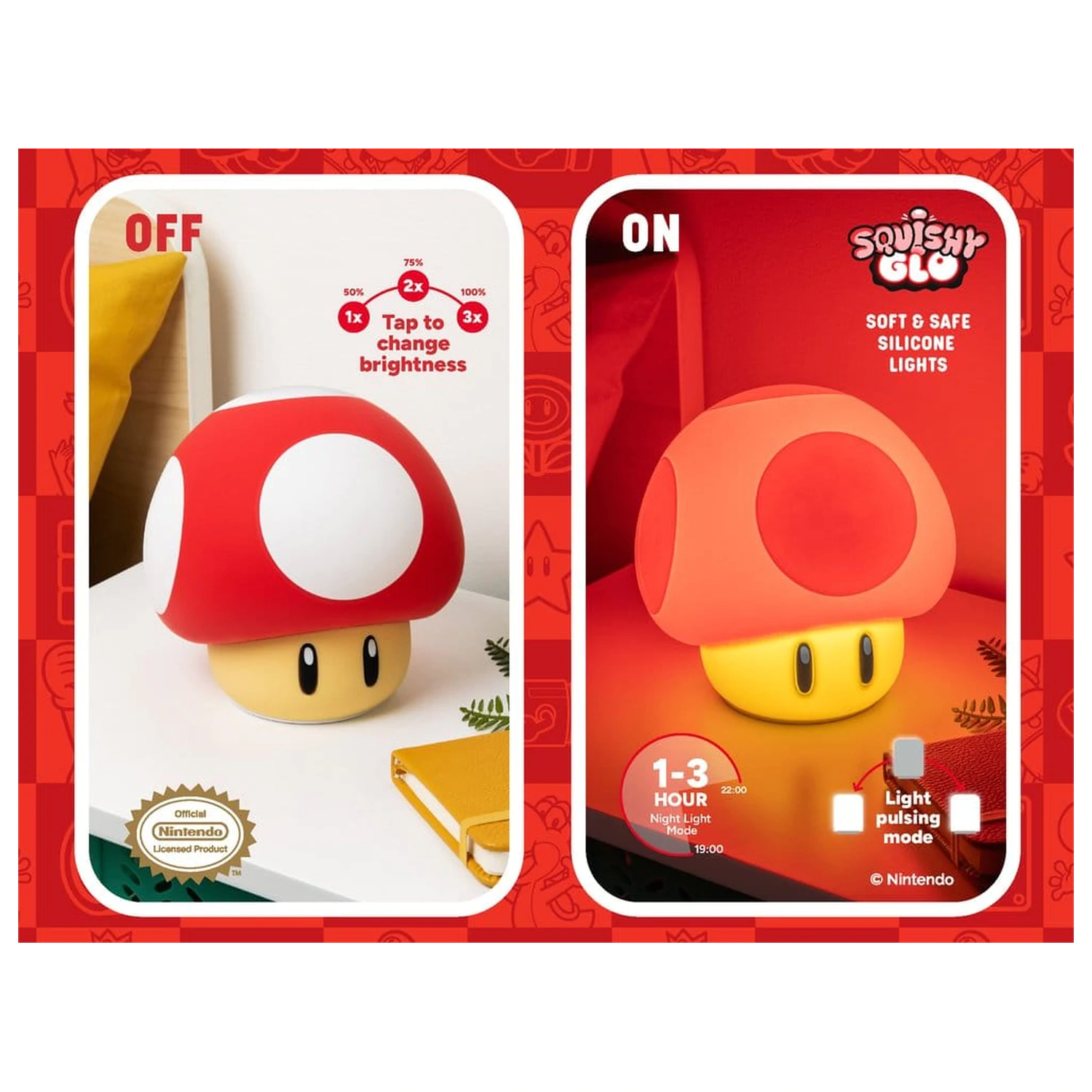 Super Mario SquishyGlo Silicon Light Super Mushroom 15 cm produktová fotografia