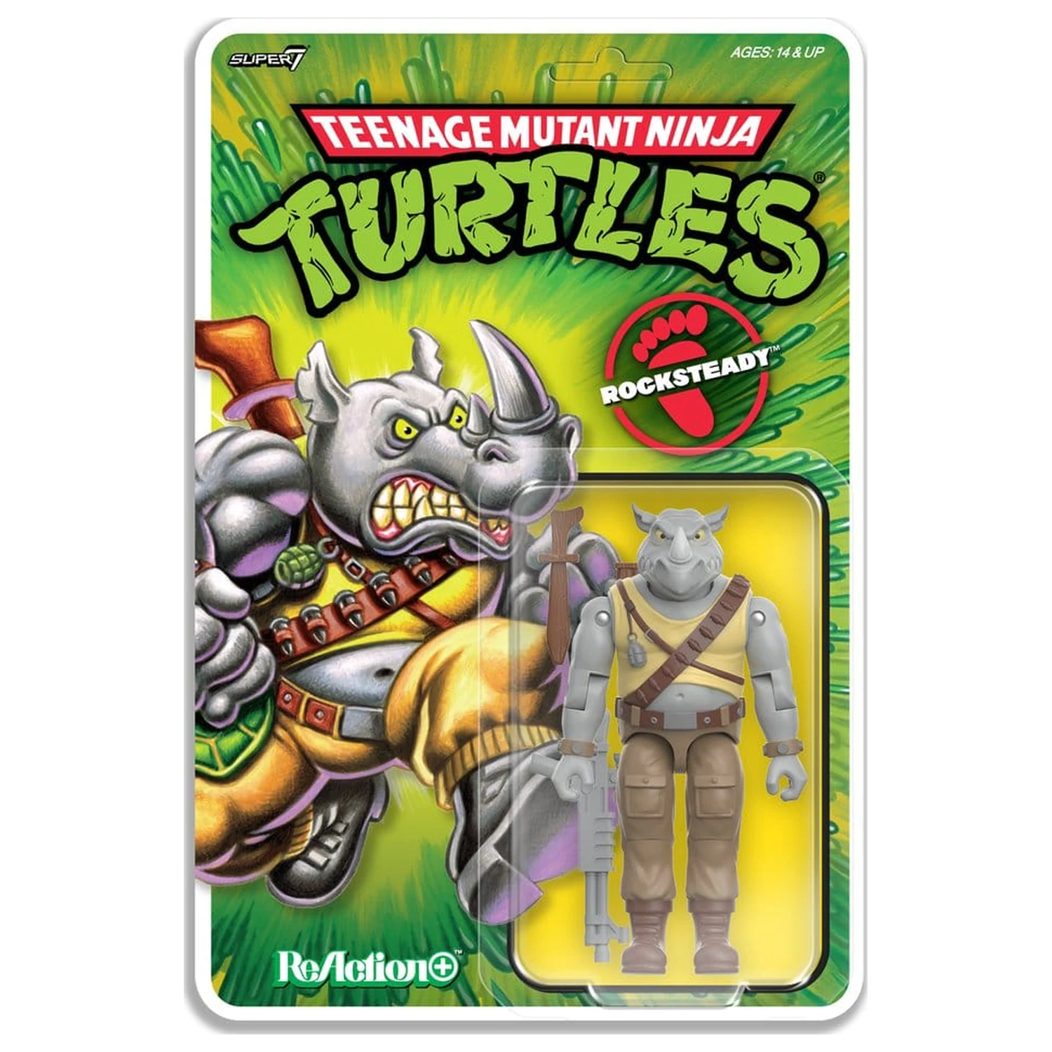 Teenage Mutant Ninja Turtles ReAction+ akčná figúrka vlna 02 Rocksteady produktová fotografia