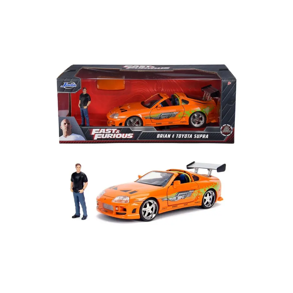 The Fast and Furious Diecast model Hollywood Rides 1/24 1995 Toyota Supra s figúrkou Briana O'Connora produktová fotografia