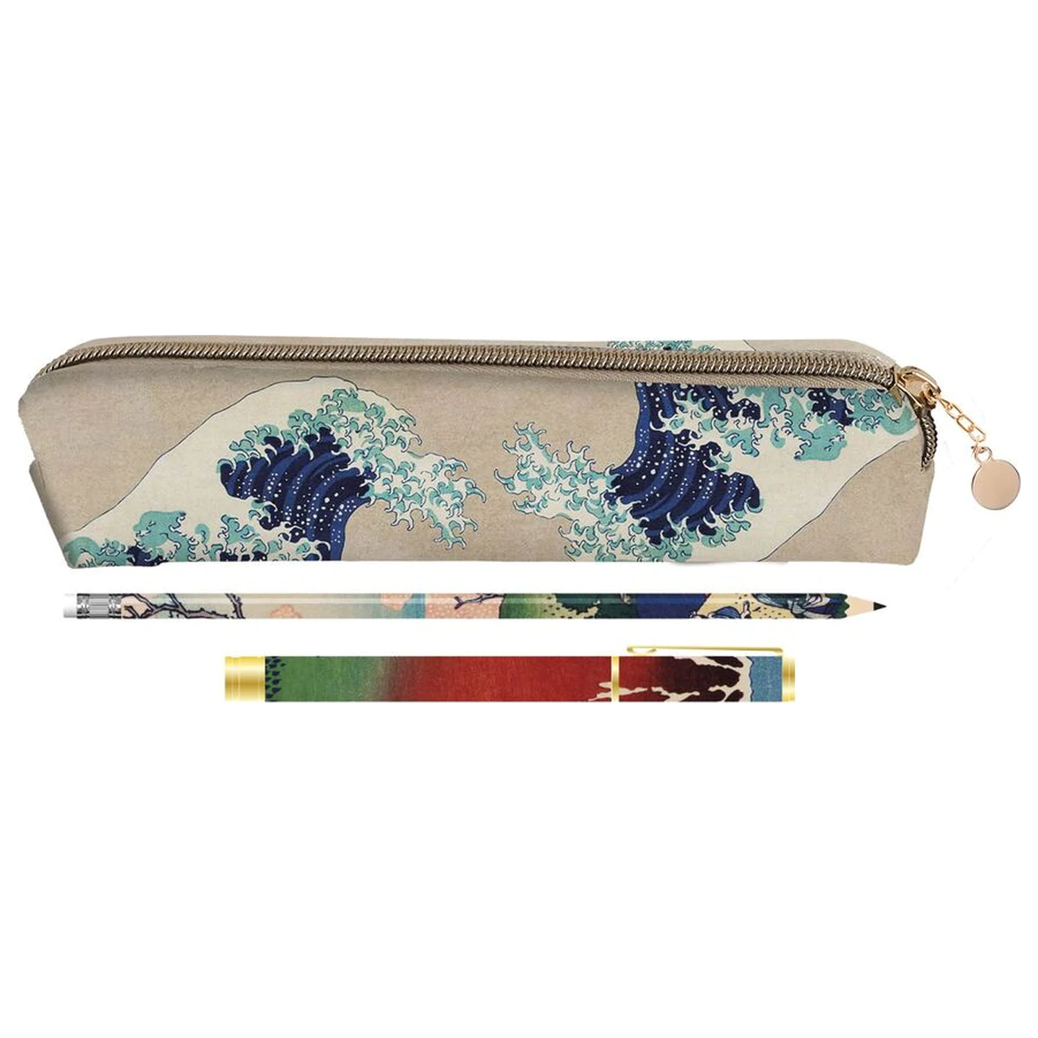 Sada The Great Wave of Kanagawa Hokusai puzdro na ceruzky, pero a ceruzka produktová fotografia