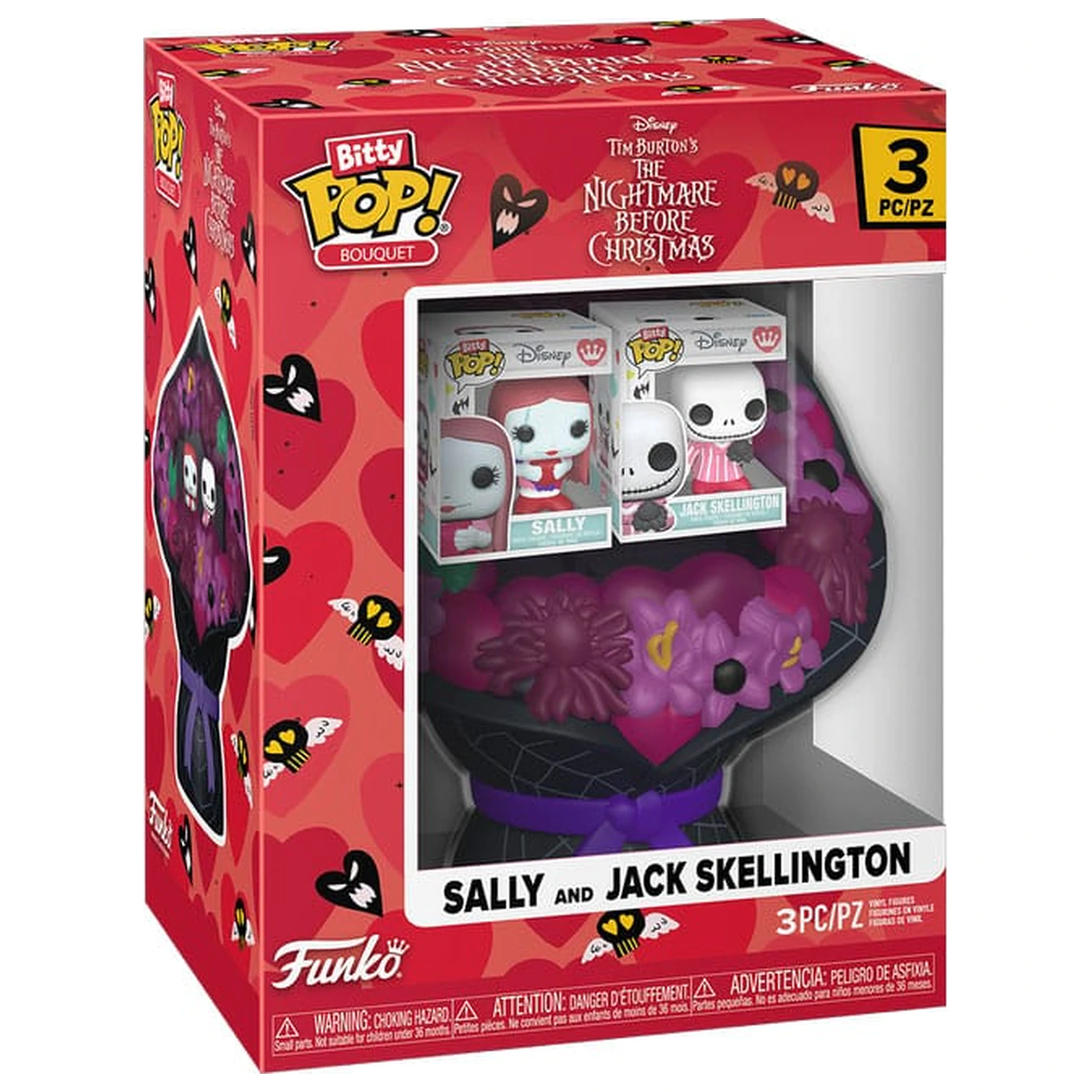 The Nightmare Before Christmas Bitty Funko POP! Kytica z vinylových figúrok 2-balenie Sally & Jack Skellington (Valentine) produktová fotografia