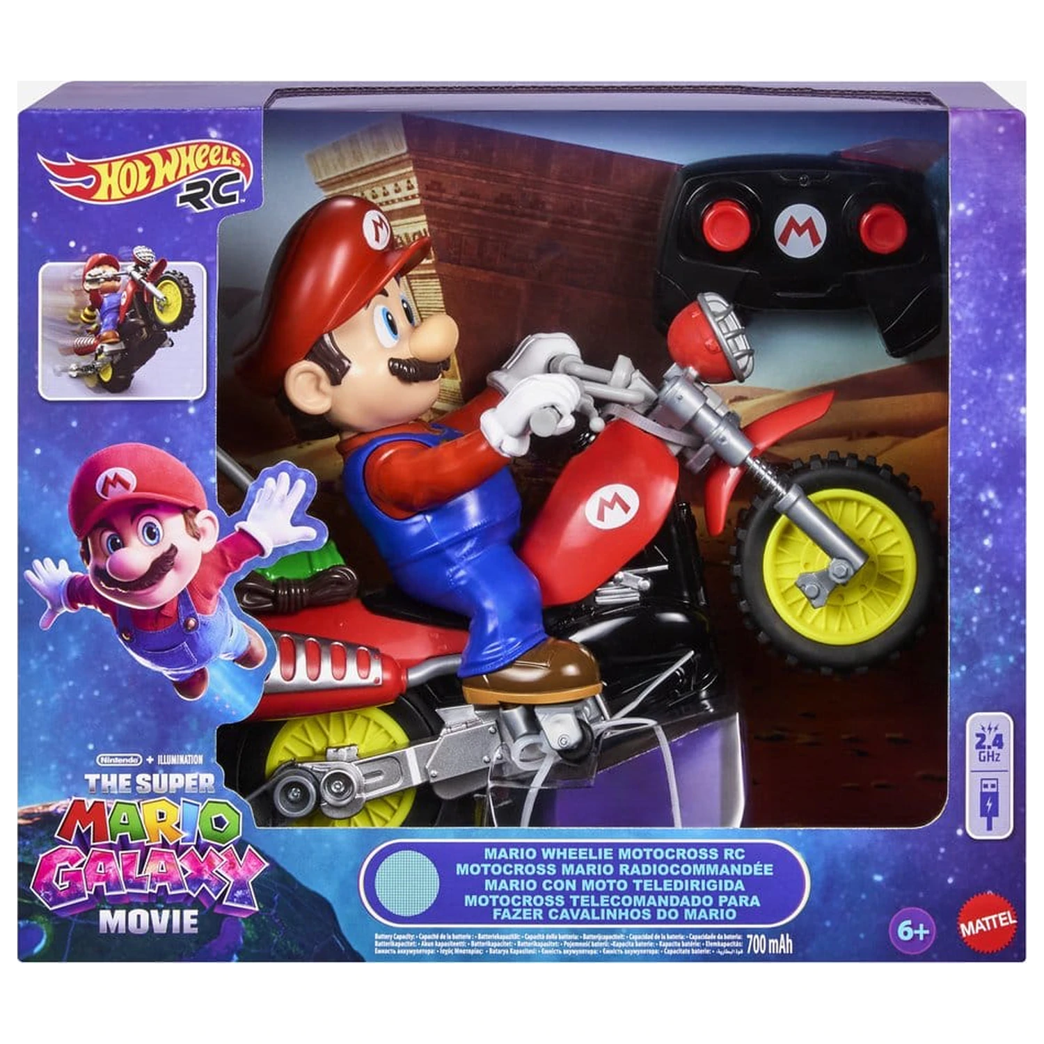 The Super Mario Galaxy Movie Hot Wheels RC Vozidlo Mario Wheelie Motocross produktová fotografia