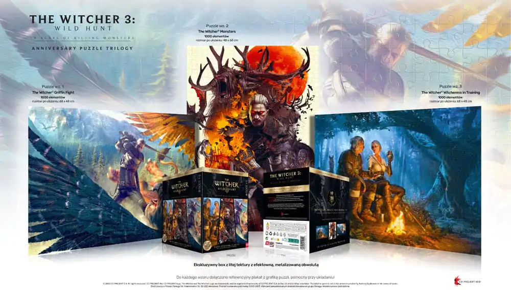 The Witcher 3 Puzzle Triology Wild Hunt 10 Years of Killing Monsters (3 x 1000 kusov) produktová fotografia