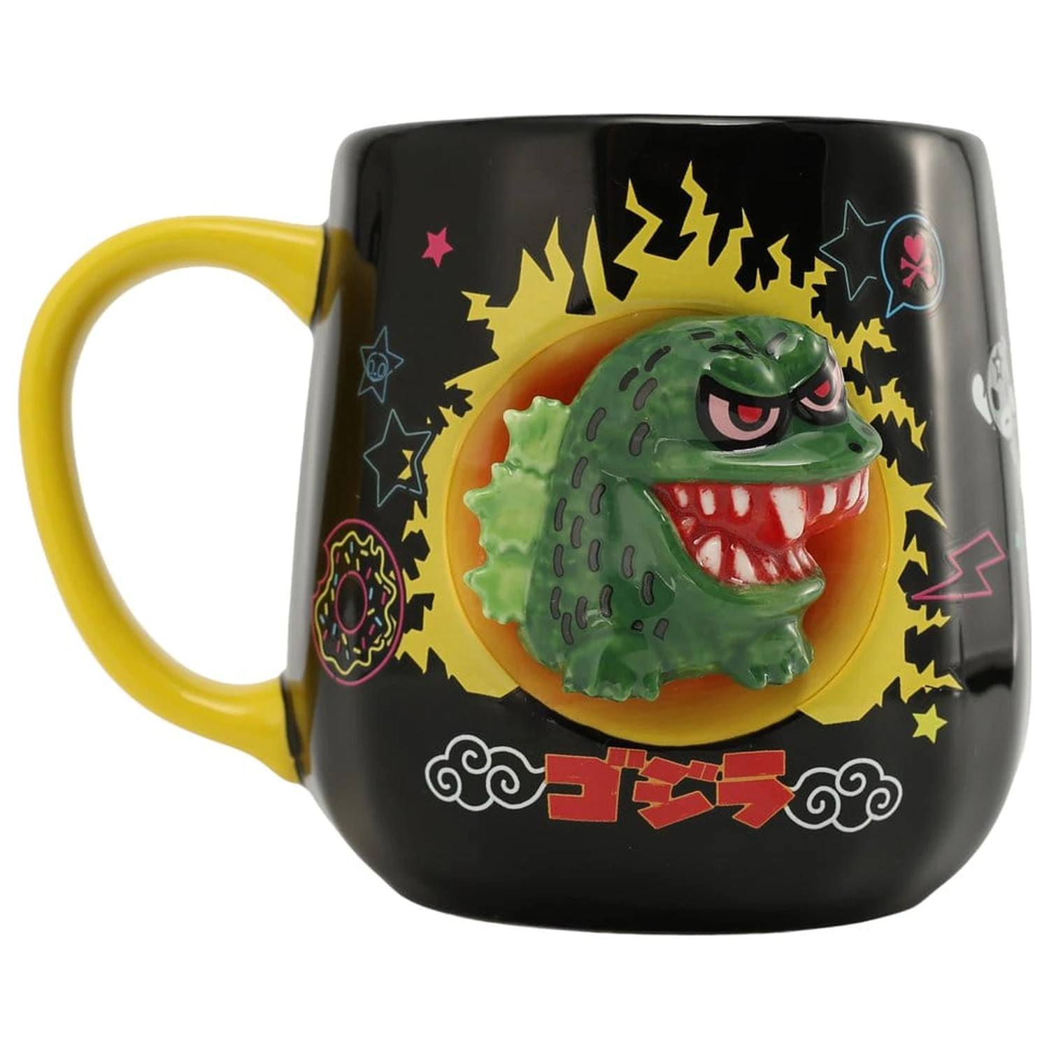 Tokidoki x Godzilla hrnček s 2D reliéfovou figúrkou produktová fotografia