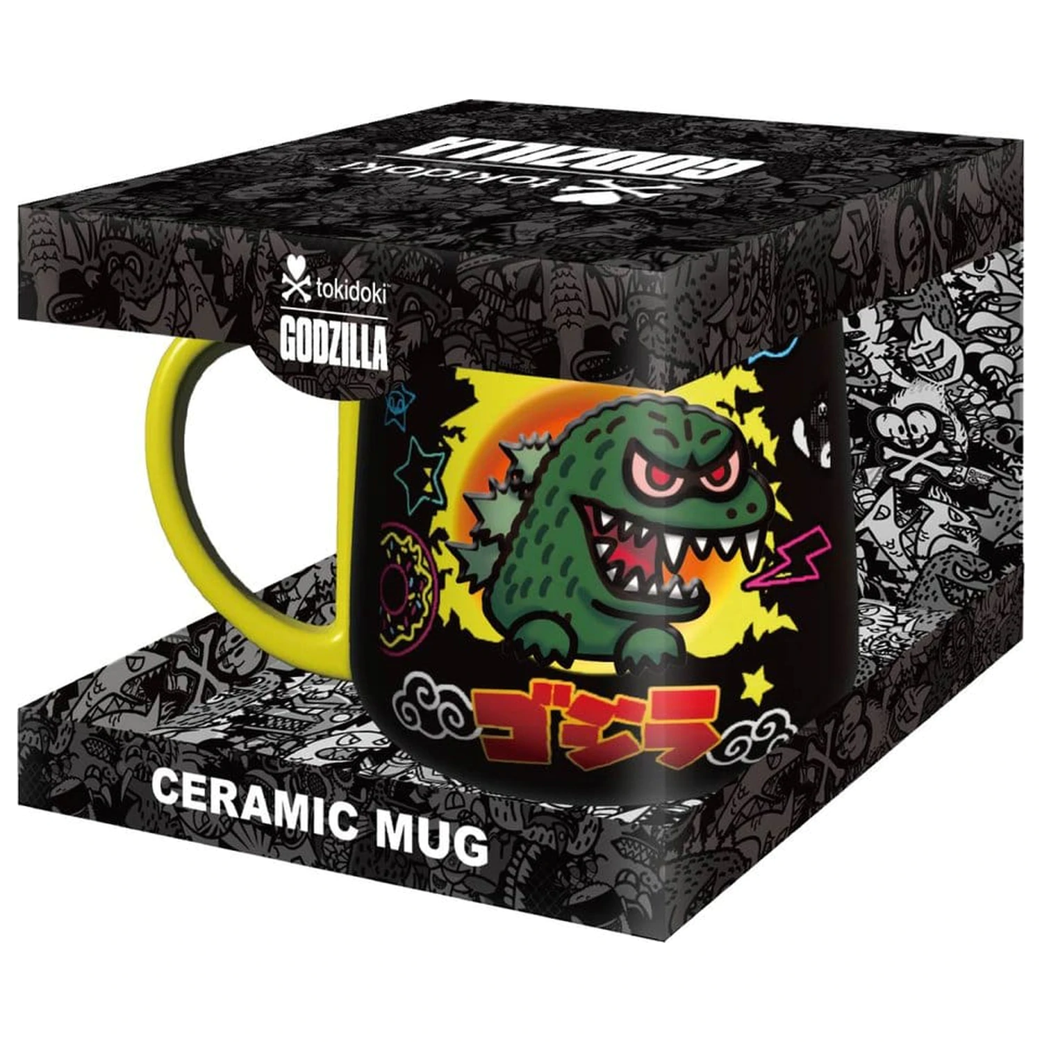 Tokidoki x Godzilla hrnček s 2D reliéfovou figúrkou produktová fotografia