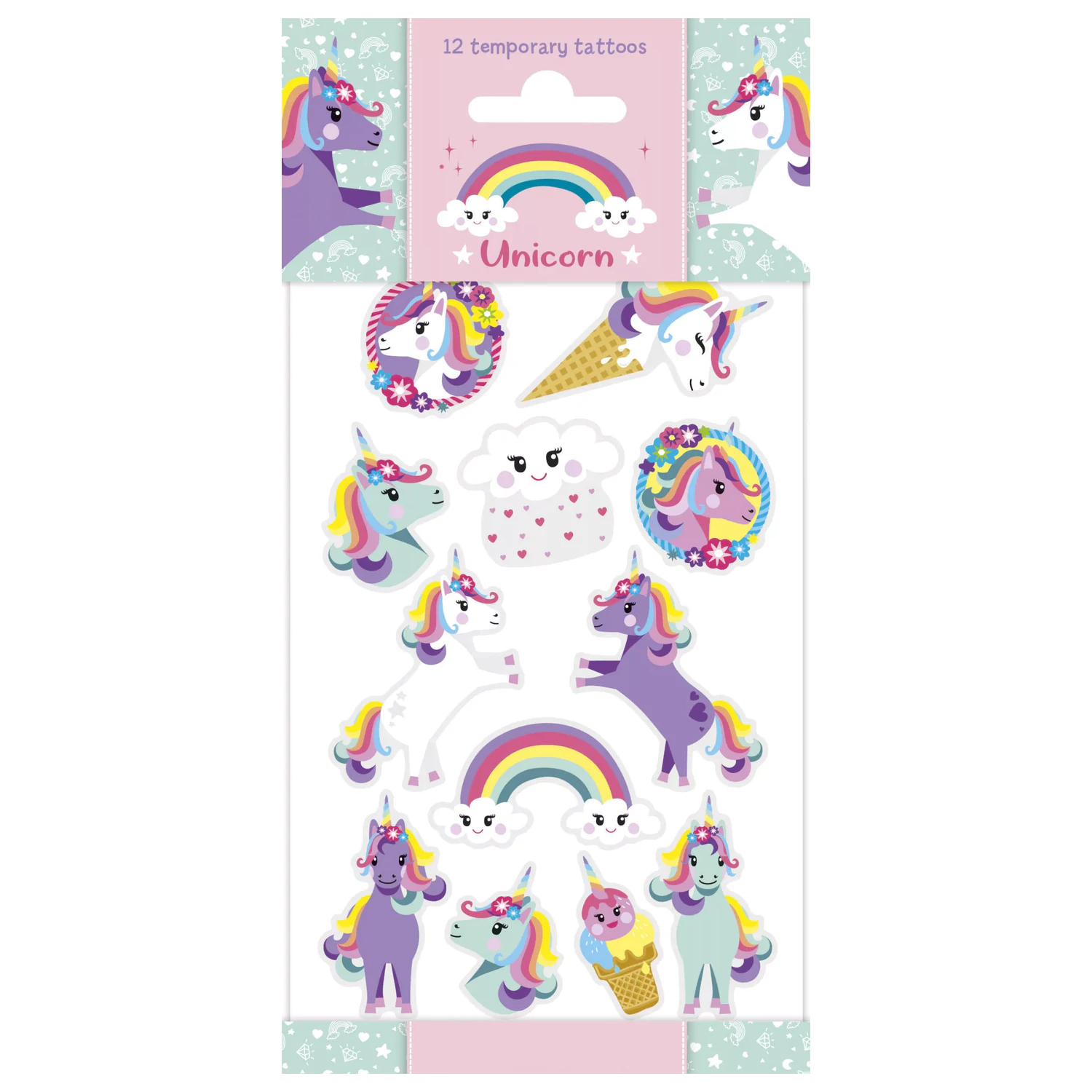 Unicorn Rainbow Tattoo 12-dielny produktová fotografia