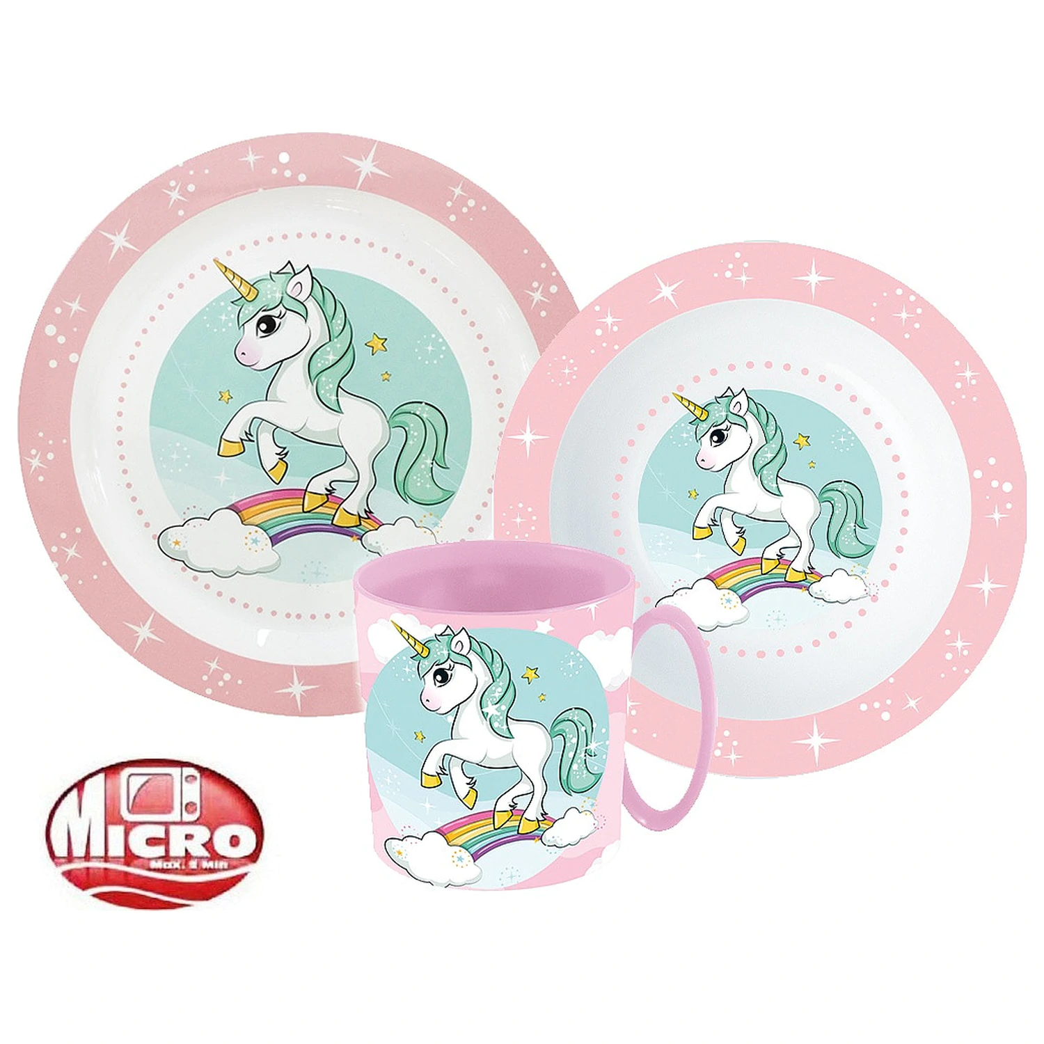 Unicorn Range jedálenský set, Micro Plastic set s hrnčekom produktová fotografia