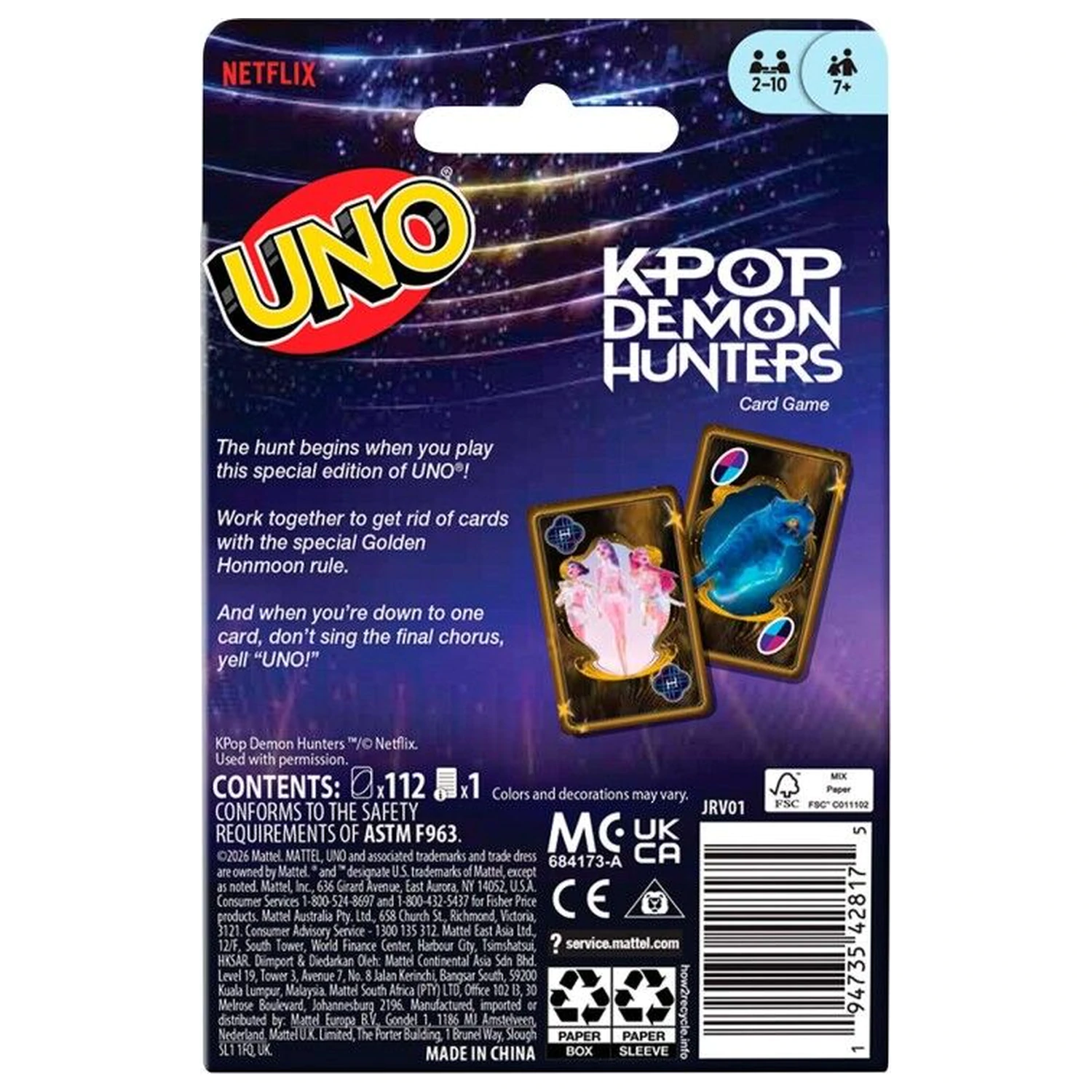 UNO K-Pop Demon Hunters kartová hra produktová fotografia