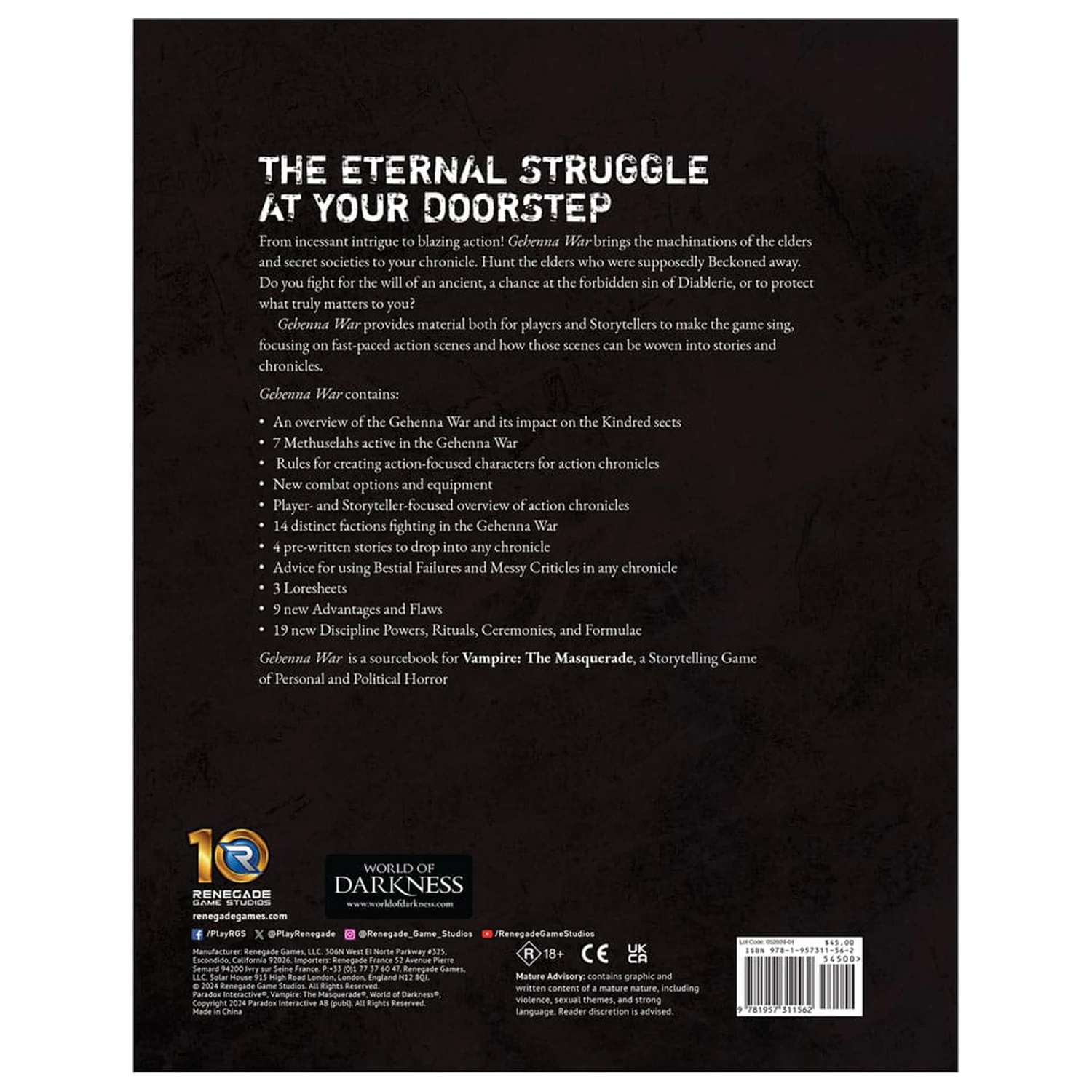 Vampire: The Masquerade 5th Edition RPG kniha Gehenna War Sourcebook Anglická verzia produktová fotografia