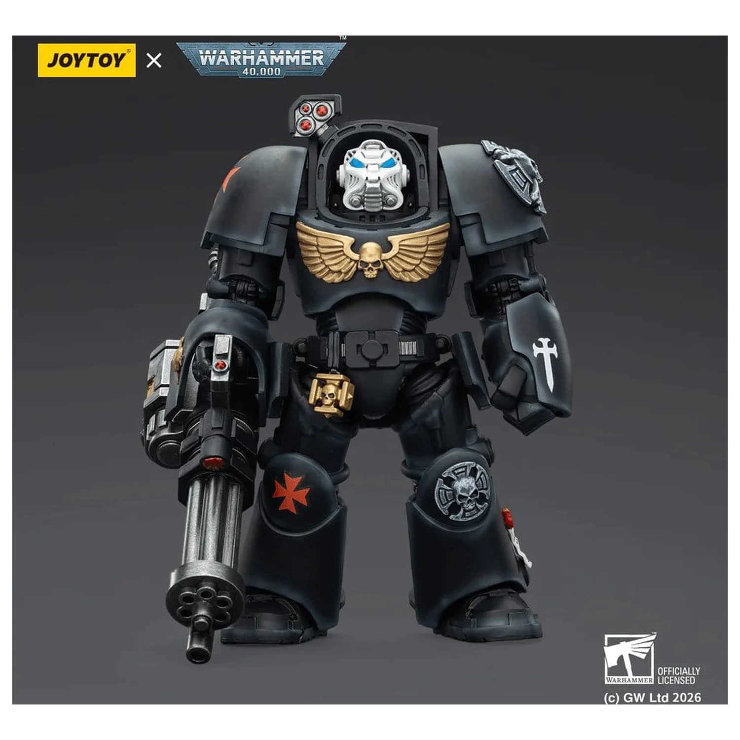 Warhammer 40,000 akčná figúrka Black Templars Terminator 3 s Power Fistom a Assault Cannonom 14 cm produktová fotografia