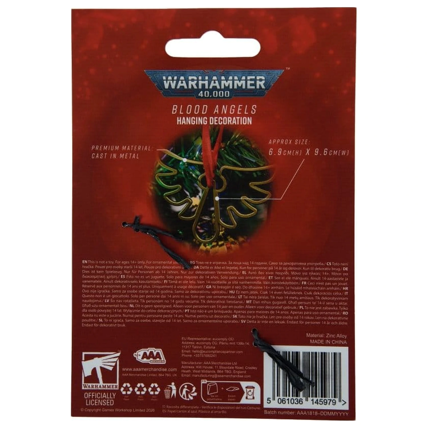 Warhammer 40,000 Závesná dekorácia Blood Angels 16 cm produktová fotografia