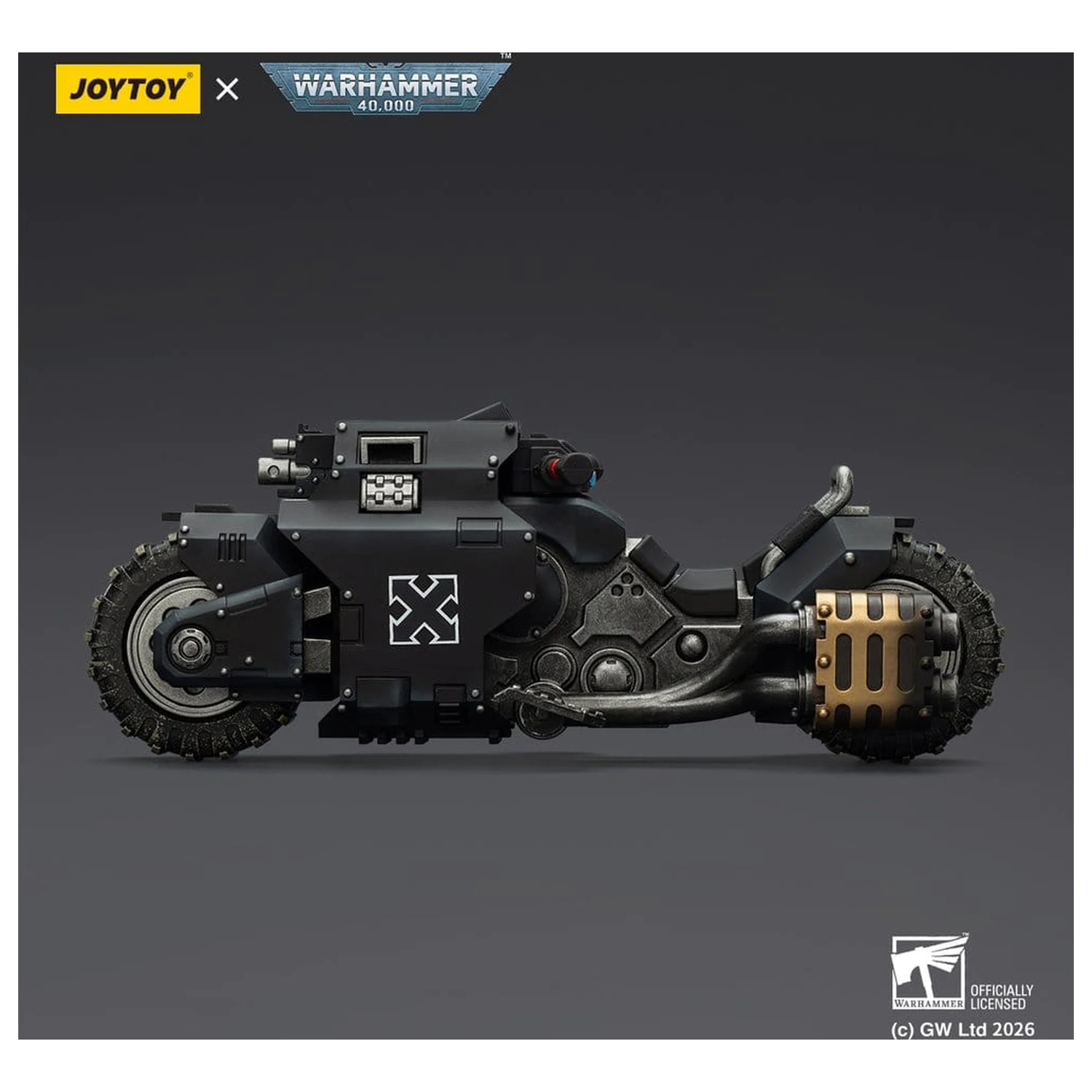 Warhammer 40,000 Raider-pattern Bojový motocykel Raven Guard s dvojicou spriahnutých bolt pušiek 22 cm produktová fotografia