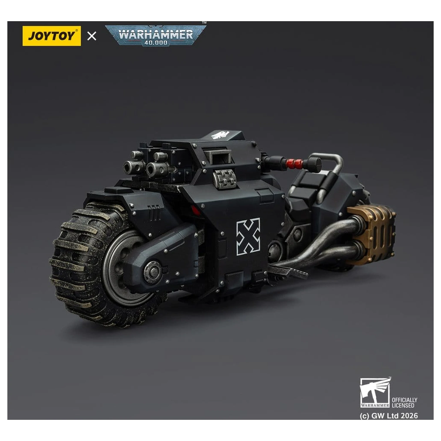 Warhammer 40,000 Raider-pattern Bojový motocykel Raven Guard s dvojicou spriahnutých bolt pušiek 22 cm produktová fotografia