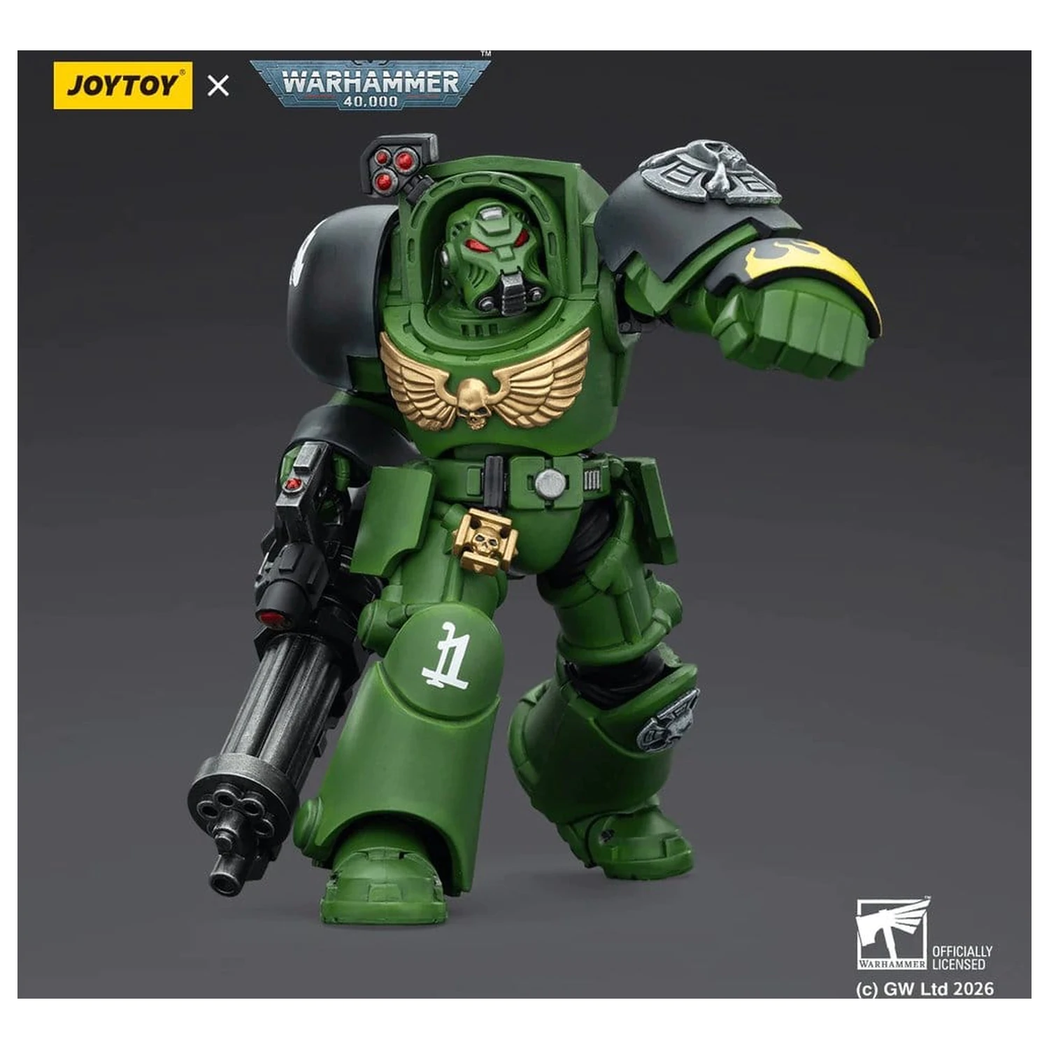 Warhammer 40,000 akčná figúrka Salamanders Terminator 3 s Power Fist a Assault Cannon 14 cm produktová fotografia