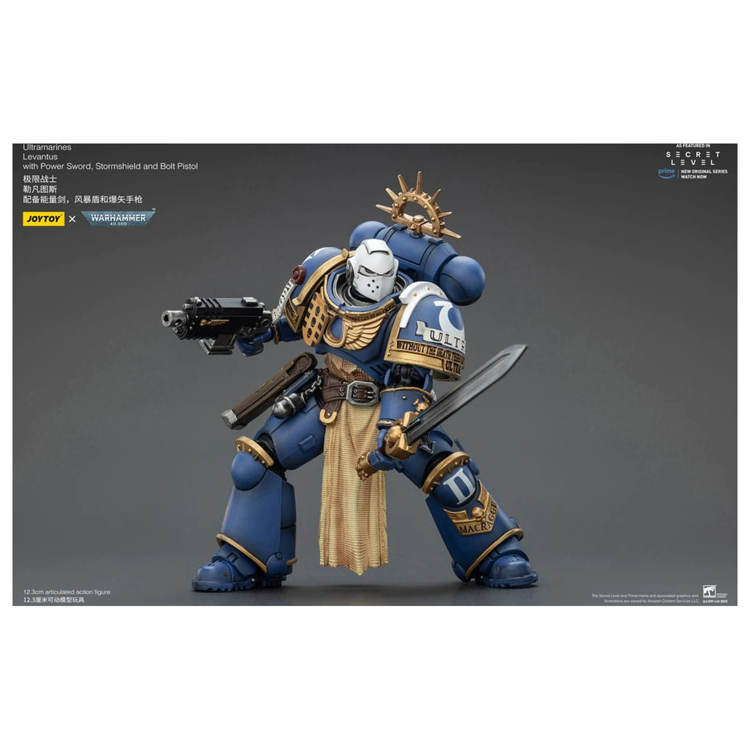 Warhammer 40,000 Akčná figúrka Ultramarines Levantus s Power Sword, Stormshield a Bolt Pistol 13 cm produktová fotografia