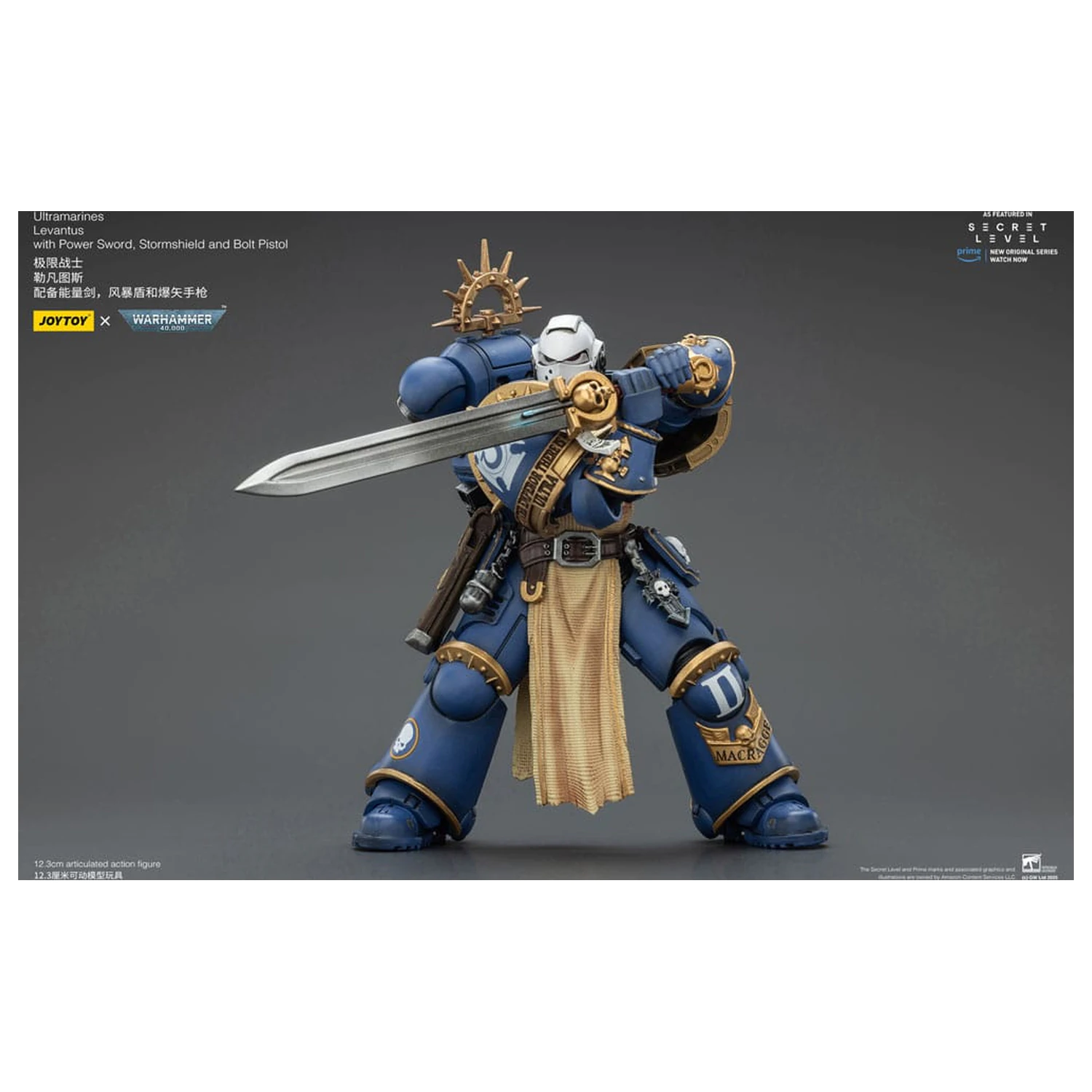 Warhammer 40,000 Akčná figúrka Ultramarines Levantus s Power Sword, Stormshield a Bolt Pistol 13 cm produktová fotografia