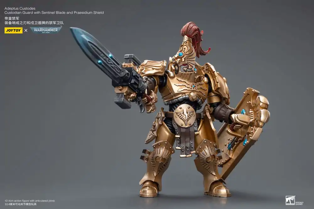 Warhammer 40k akčná figúrka 1/18 Adeptus Custodes Custodian Guard s Sentinel Blade a Praesidium Shield produktová fotografia
