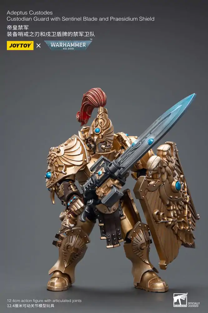 Warhammer 40k akčná figúrka 1/18 Adeptus Custodes Custodian Guard s Sentinel Blade a Praesidium Shield produktová fotografia